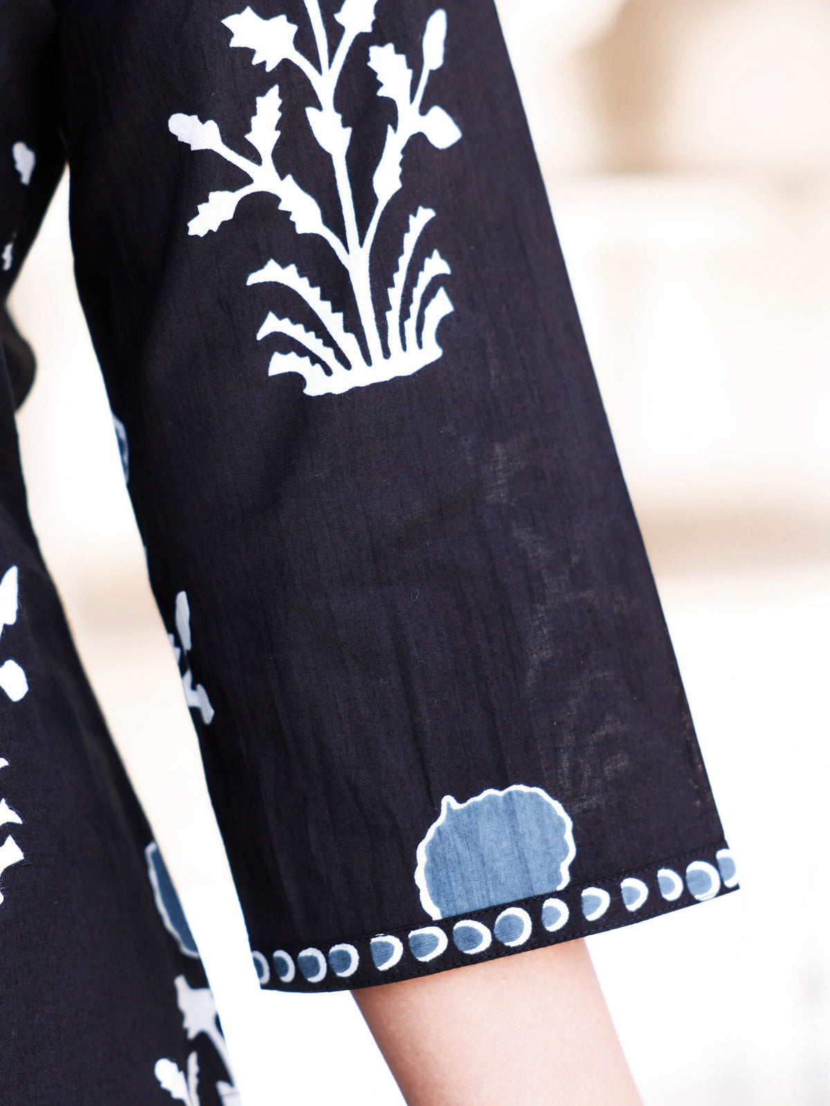 Soft Cotton Floral Straight Black Kurta