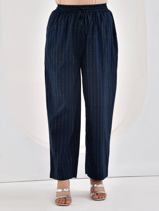 Soft cotton Striped Blue Straight Trousers