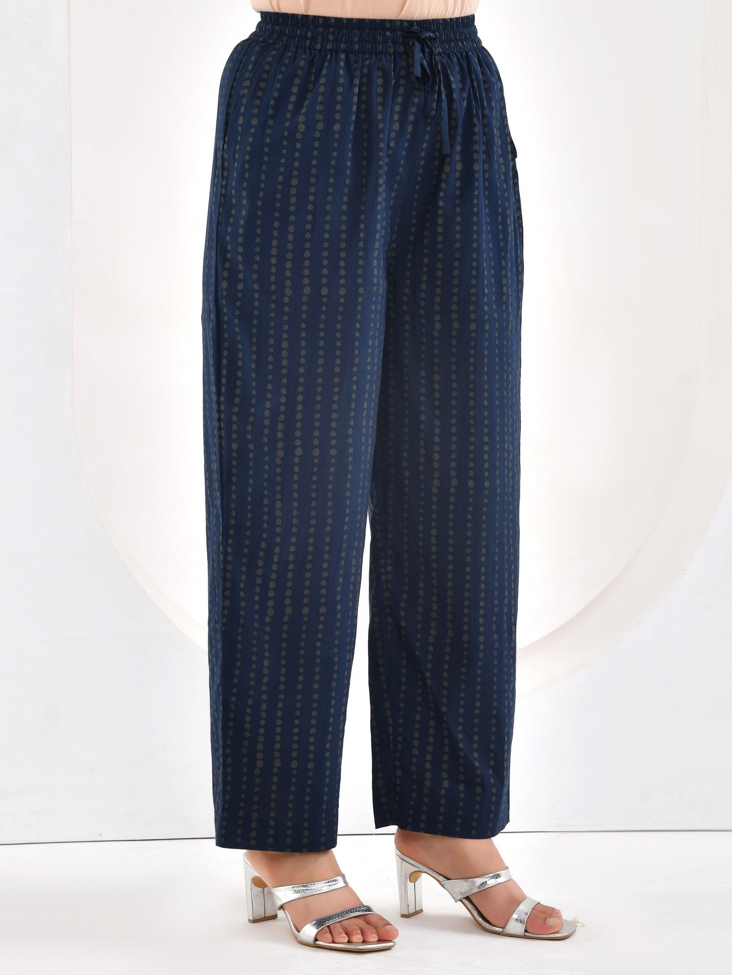 Soft cotton Striped Blue Straight Trousers