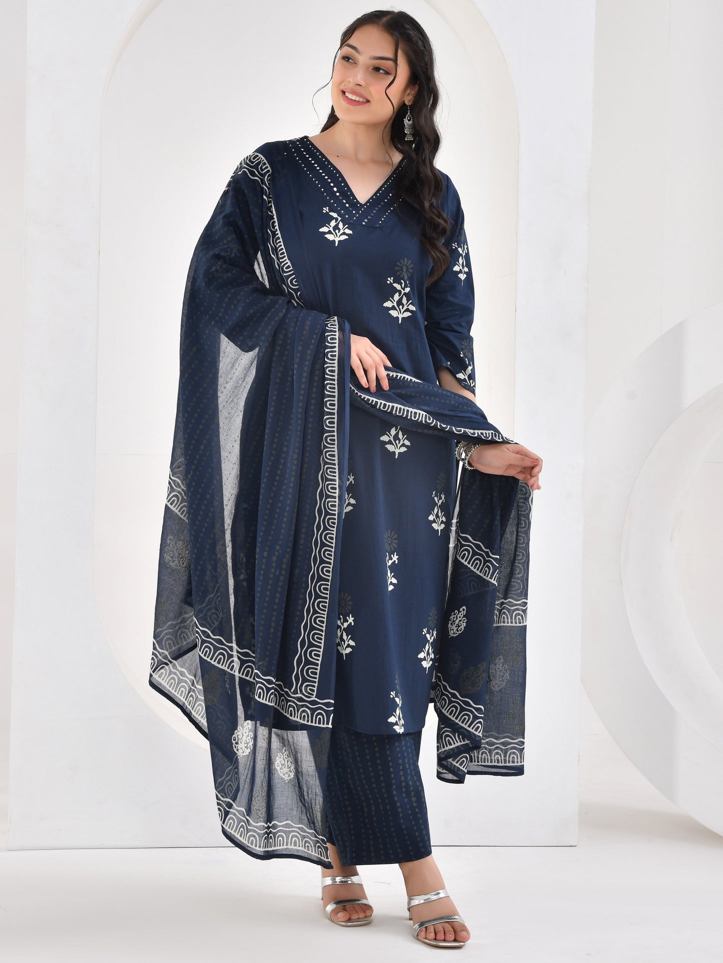 Cotton voile Striped Blue Dupatta