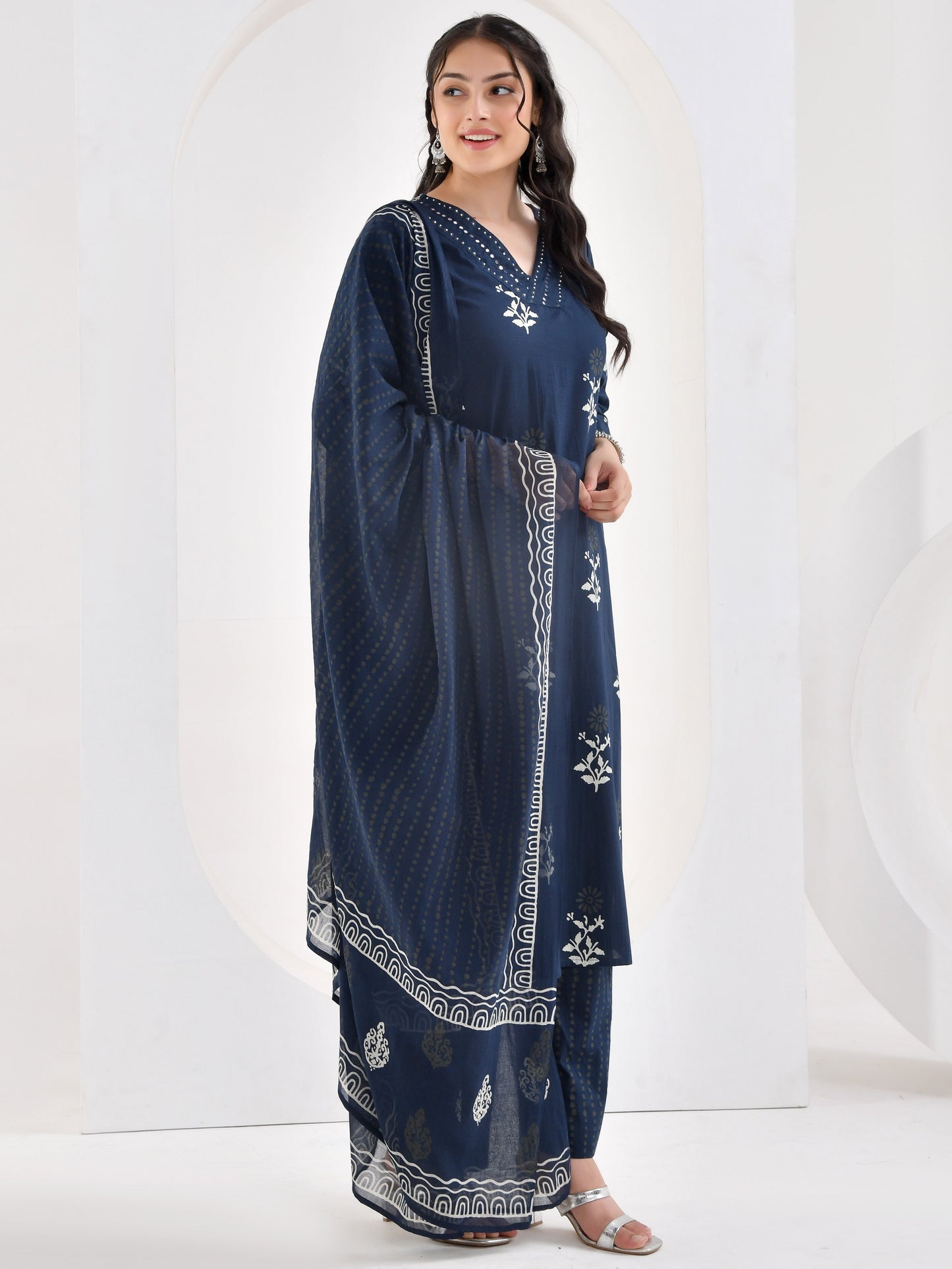 Cotton voile Striped Blue Dupatta