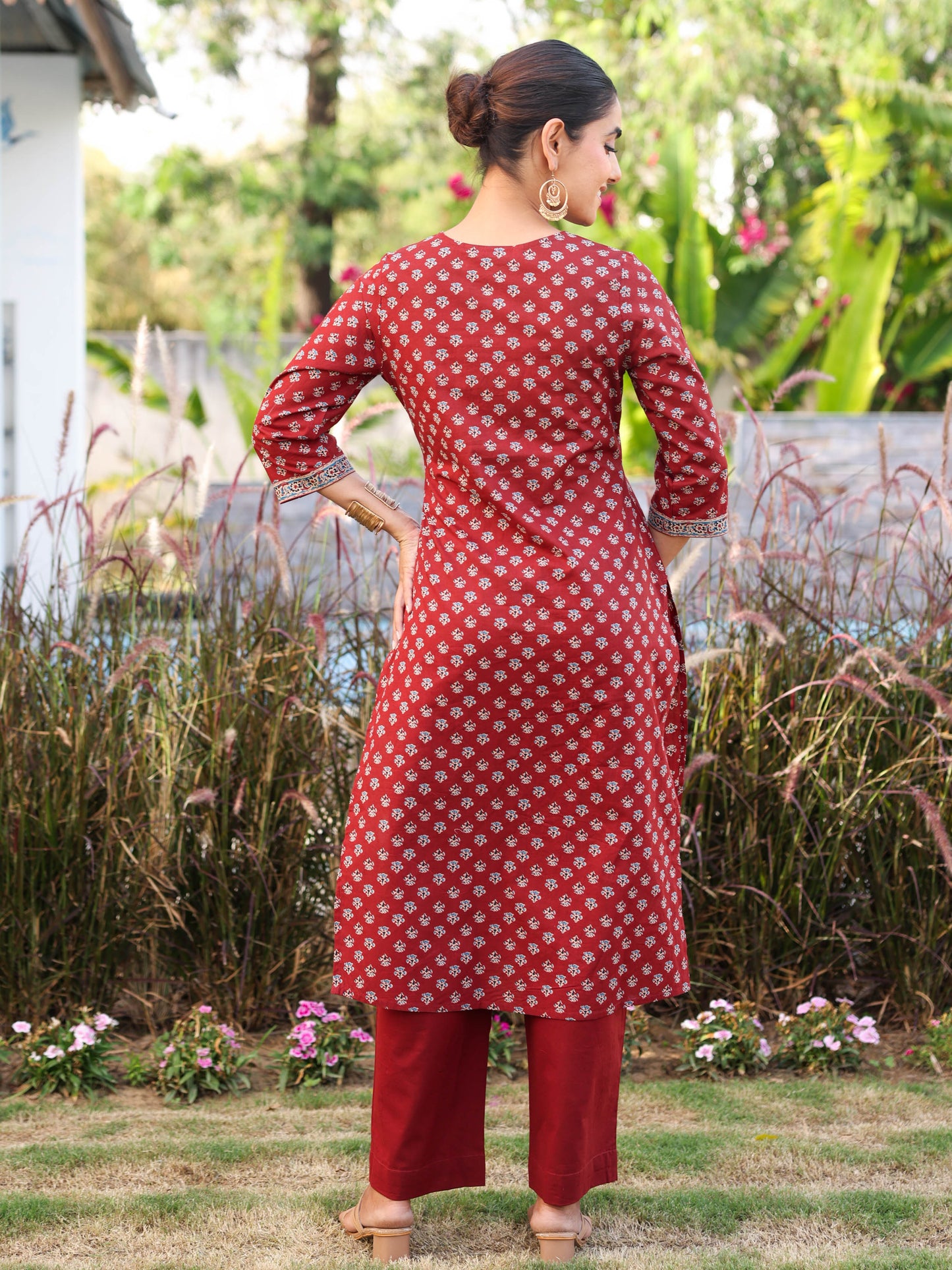 Soft cotton Butti Straight Maroon Kurta