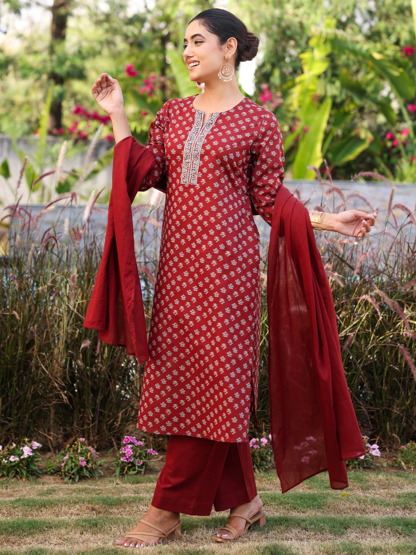 Soft cotton Butti Straight Maroon Kurta