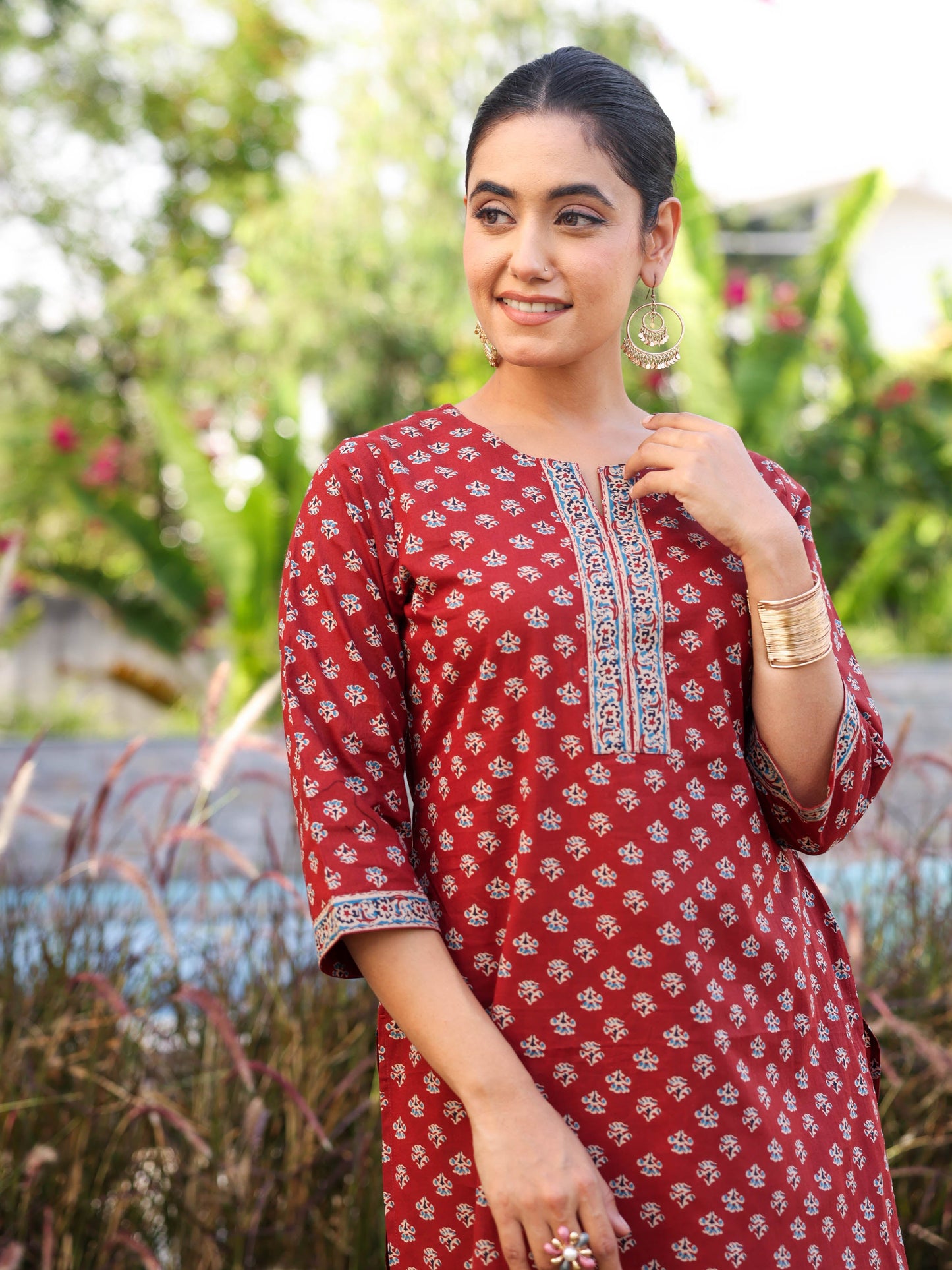 Soft cotton Butti Straight Maroon Kurta