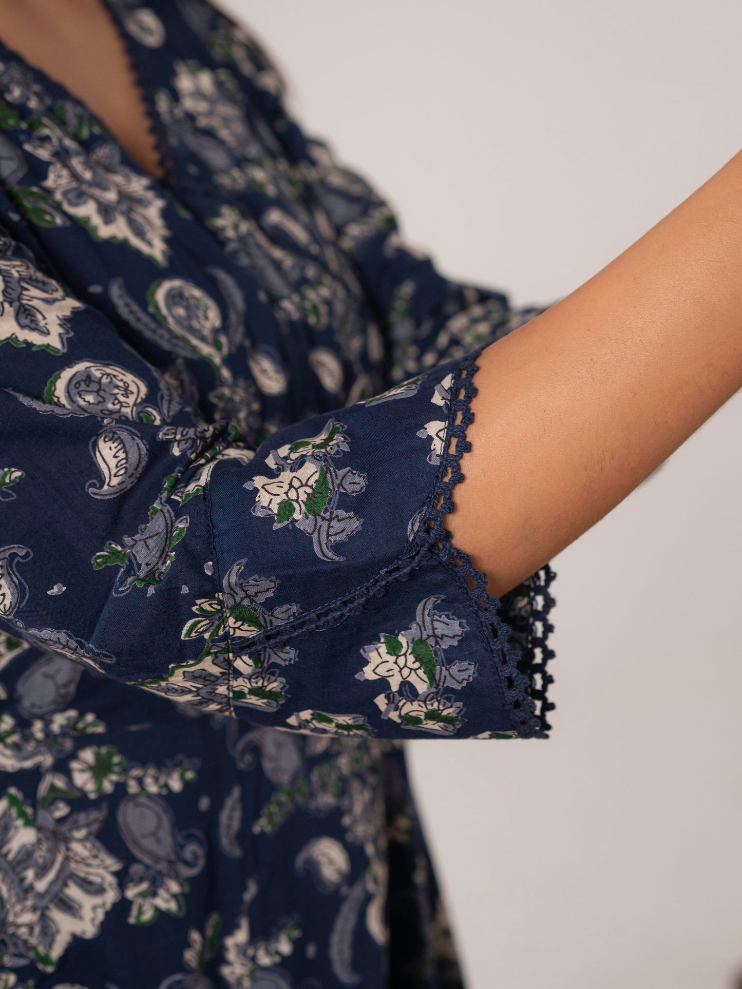Soft Cotton Floral Anarkali Navy Blue Kurta