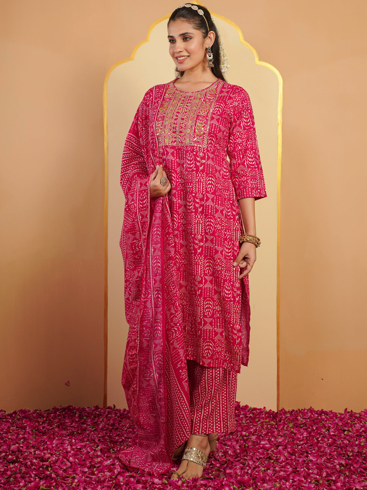 Blended Silk Geometric Pink Dupatta