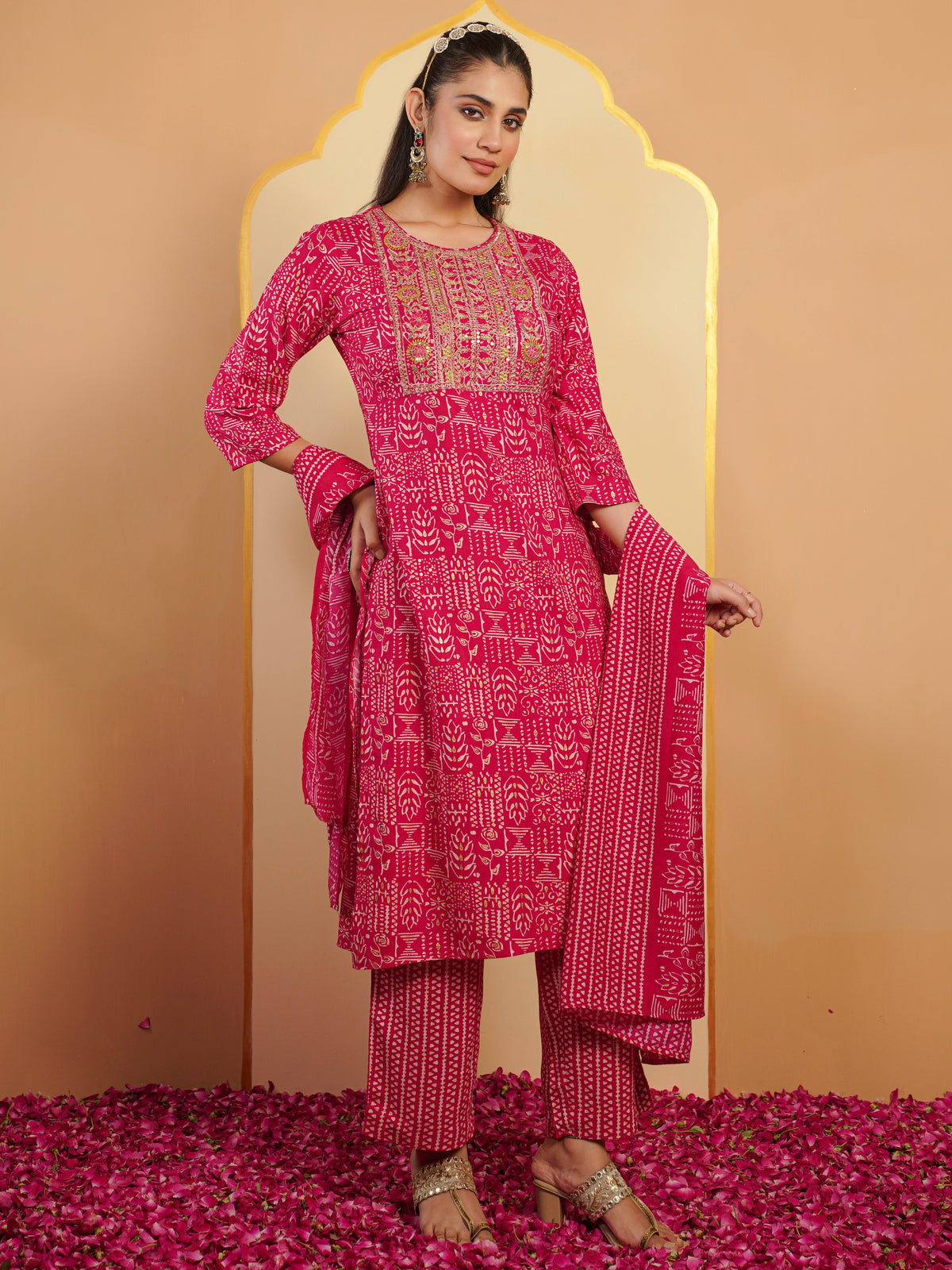 Blended Silk Geometric Pink Dupatta