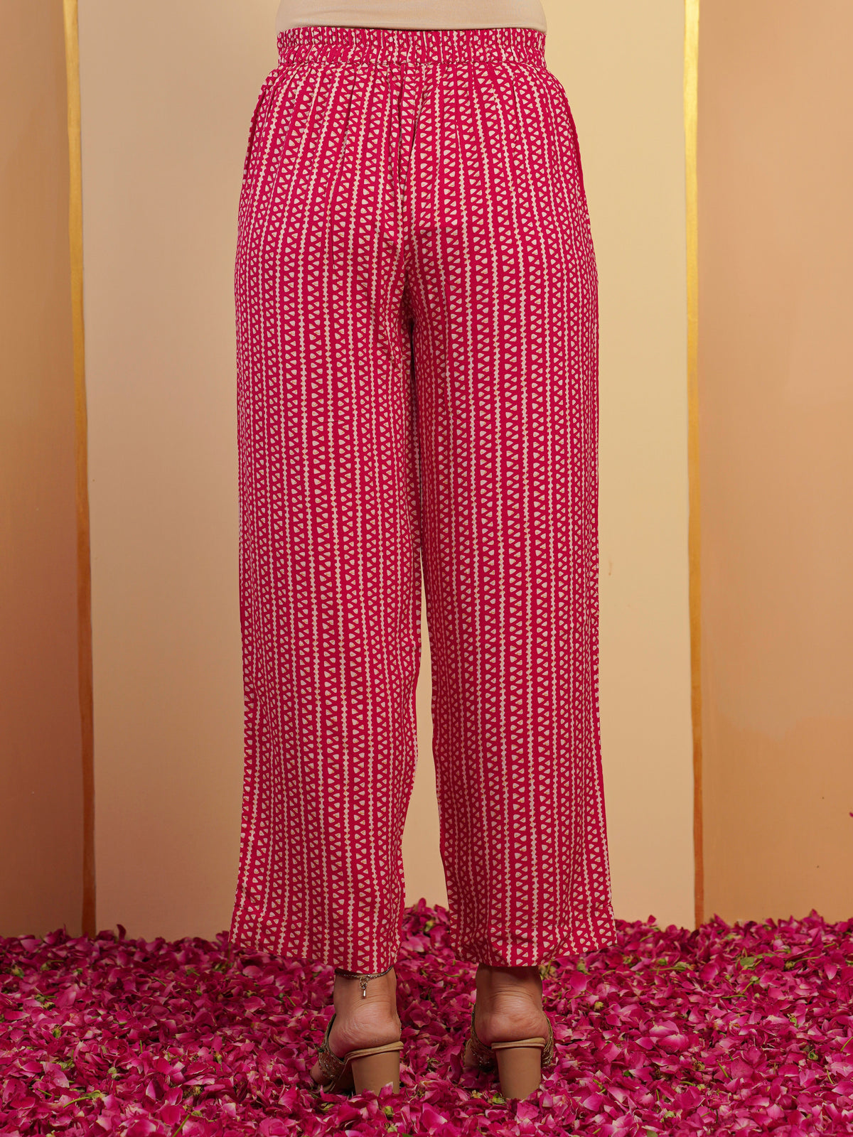 Embroidered Viscose Gold Foil Straight Pink Kurta