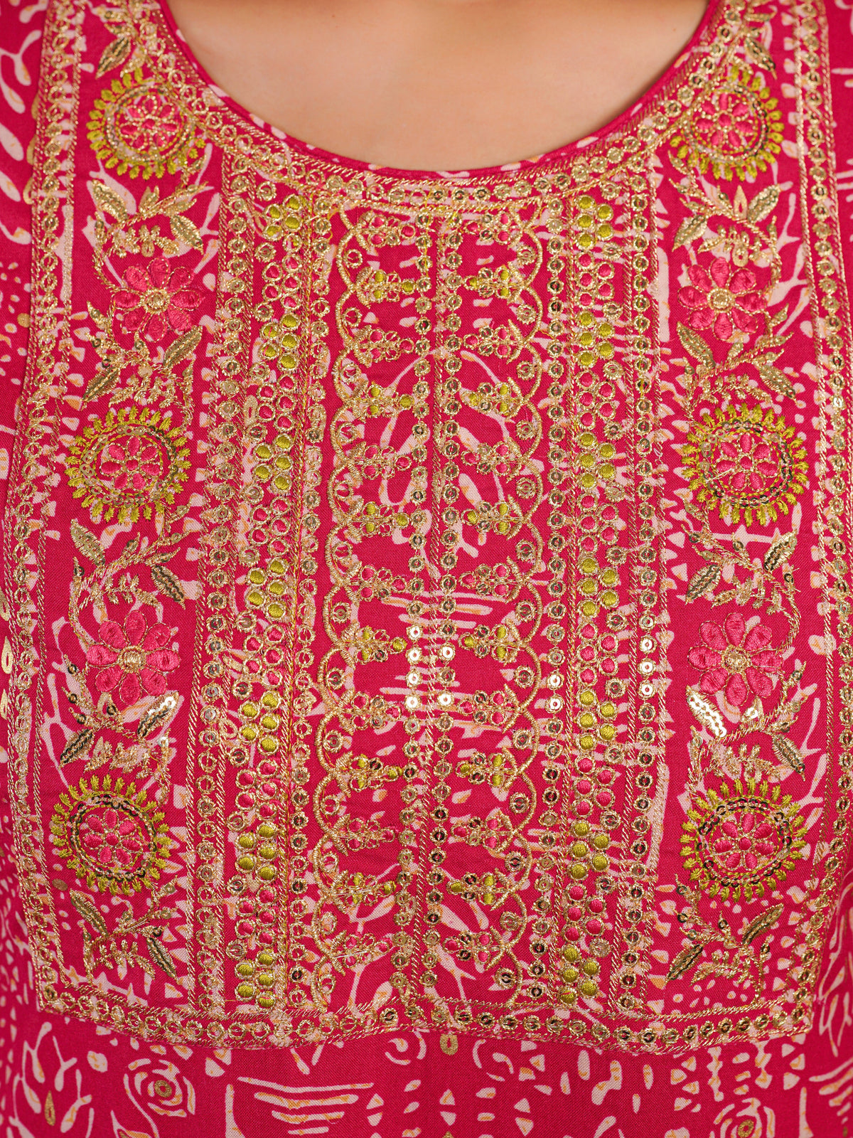 Embroidered Viscose Gold Foil Straight Pink Kurta