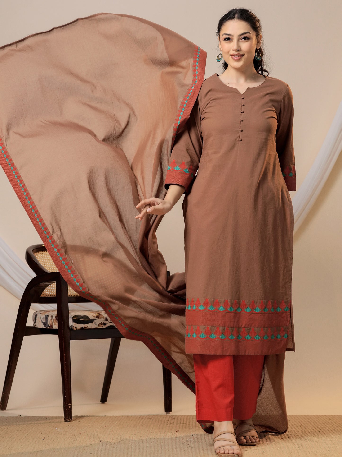 Cotton voile Solid Brown Dupatta