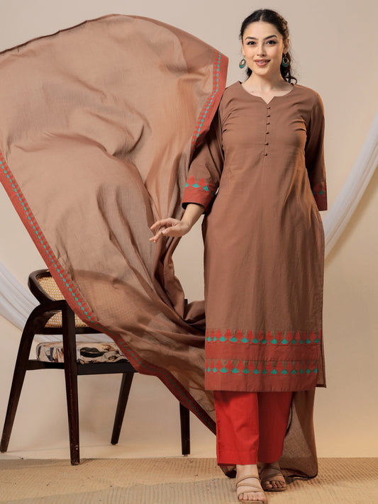 Cotton voile Solid Brown Dupatta
