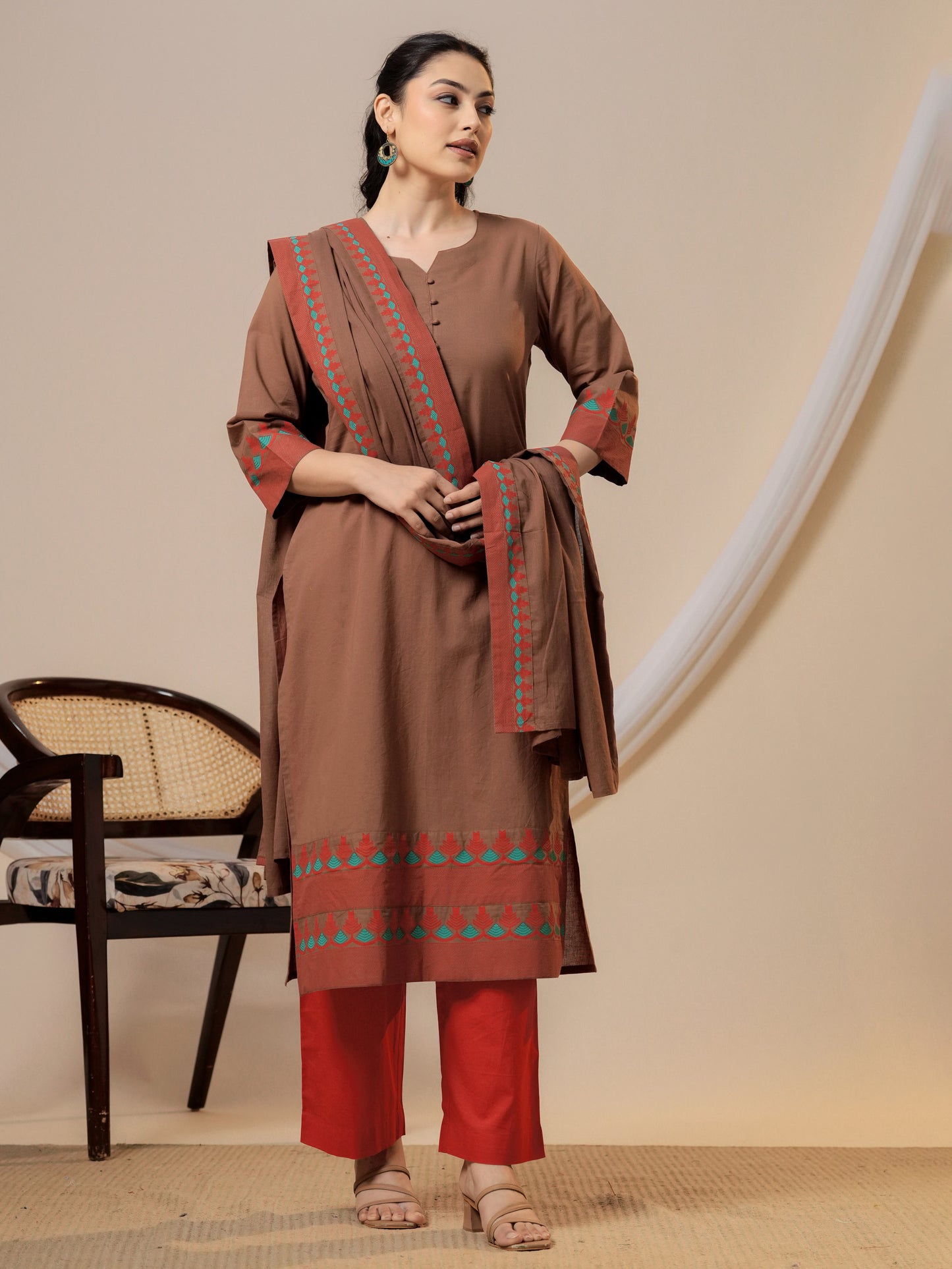 Cotton voile Solid Brown Dupatta