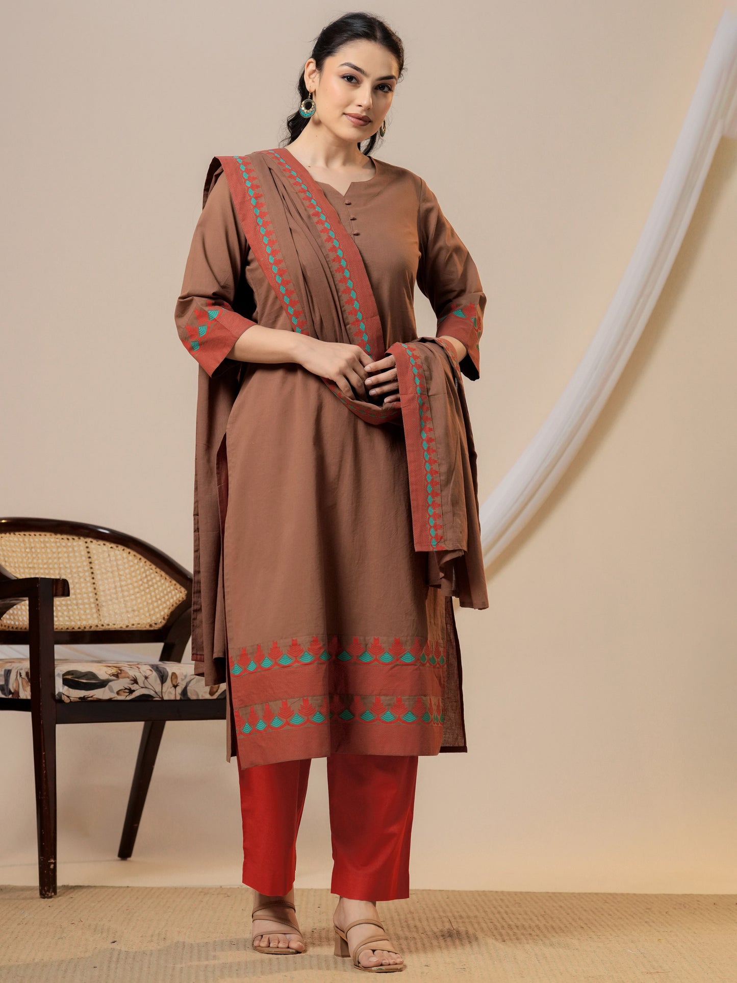 Soft cotton Solid Straight Brown Kurta