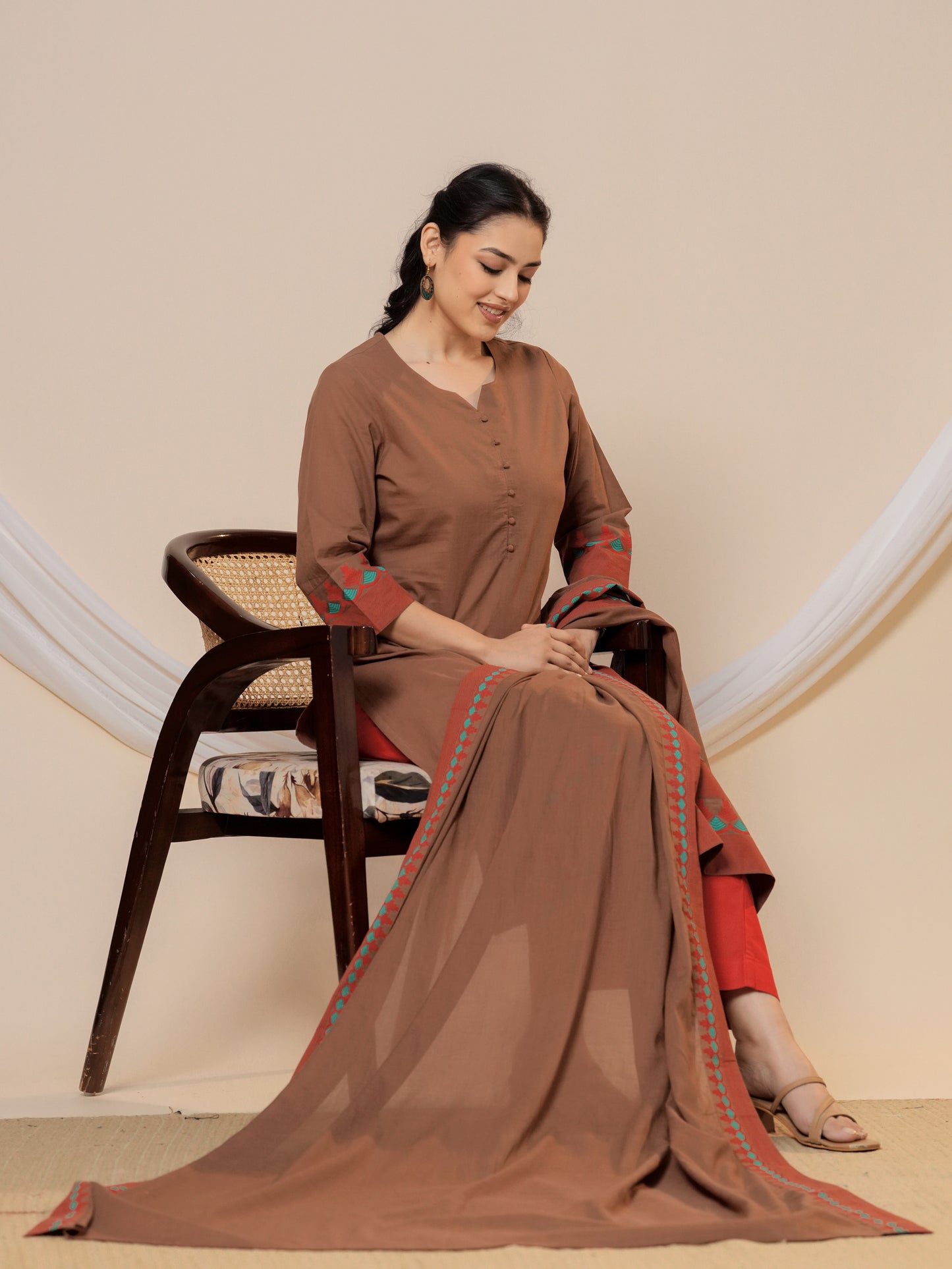 Soft cotton Solid Straight Brown Kurta