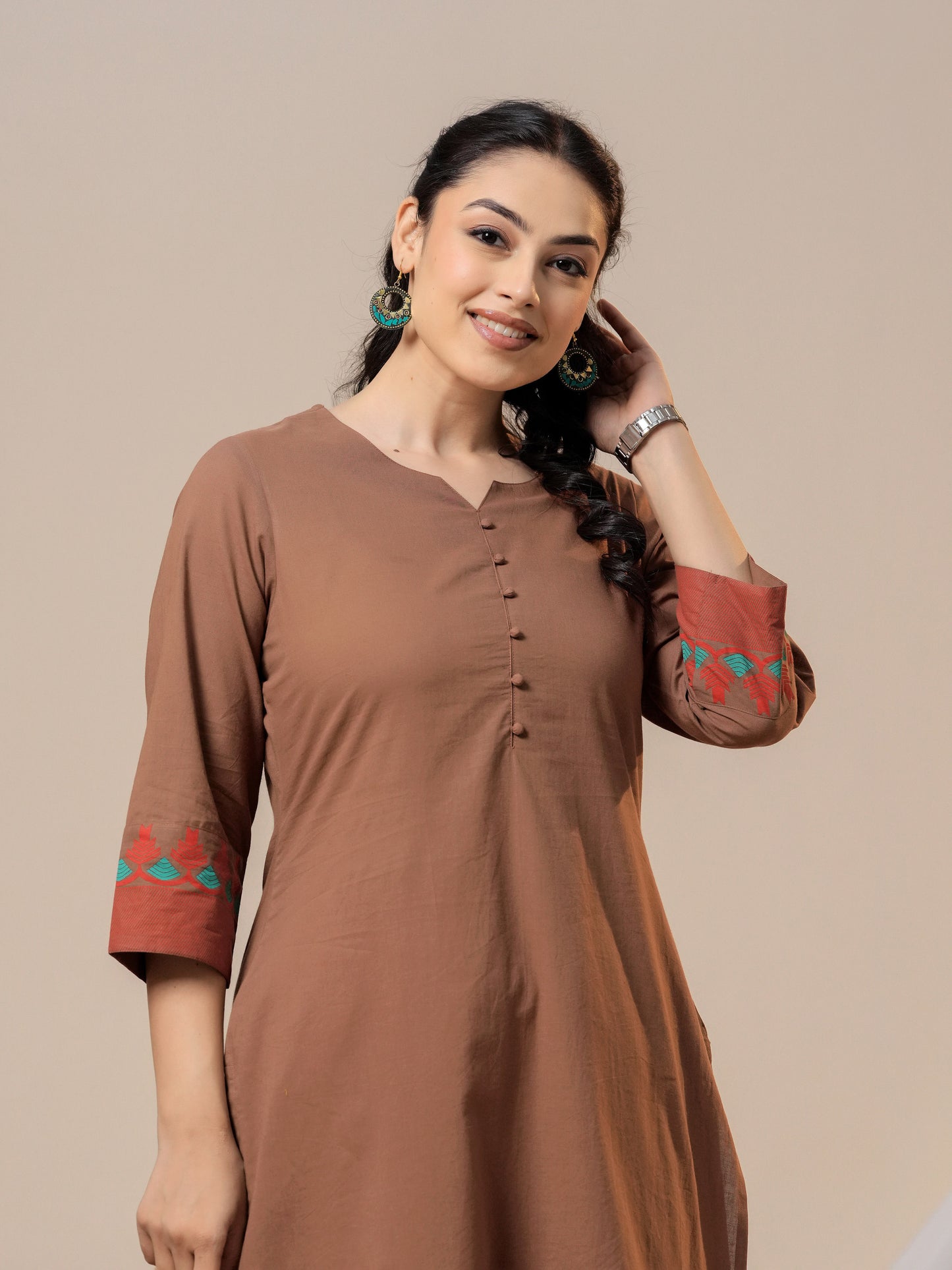 Soft cotton Solid Straight Brown Kurta