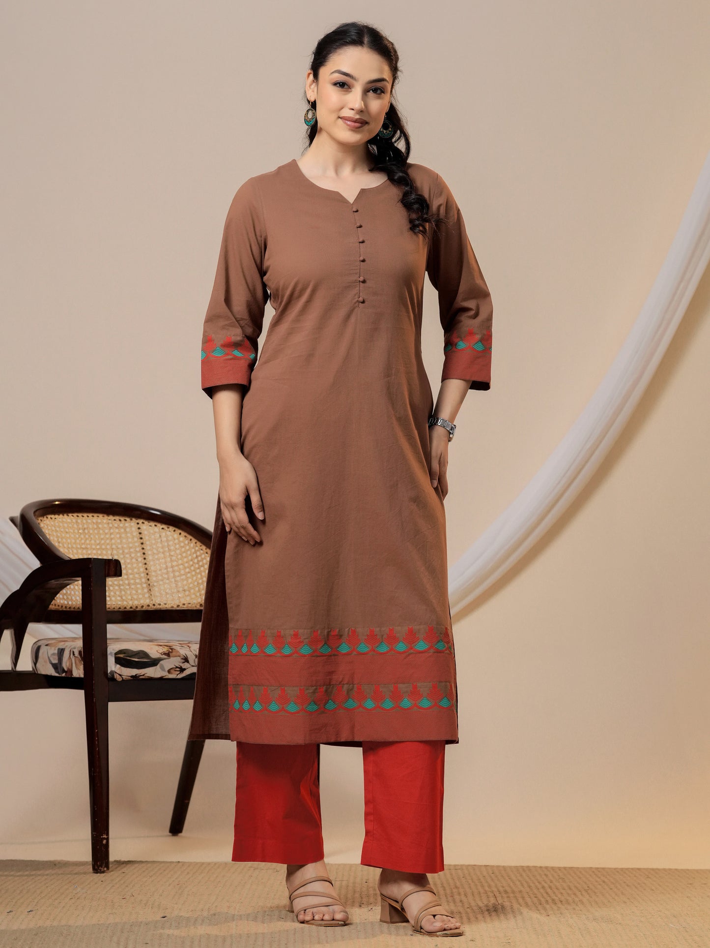 Soft cotton Solid Straight Brown Kurta