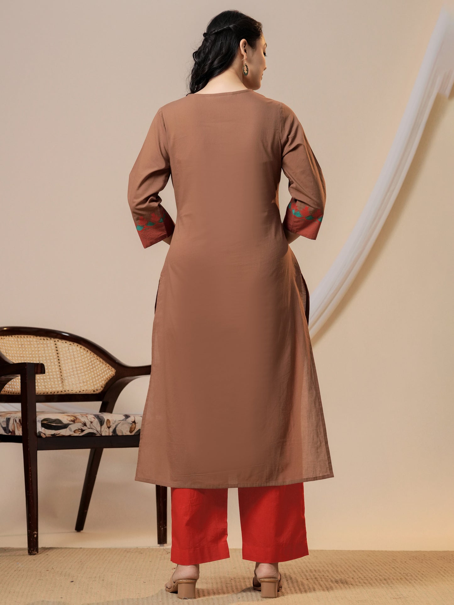 Soft cotton Solid Straight Brown Kurta