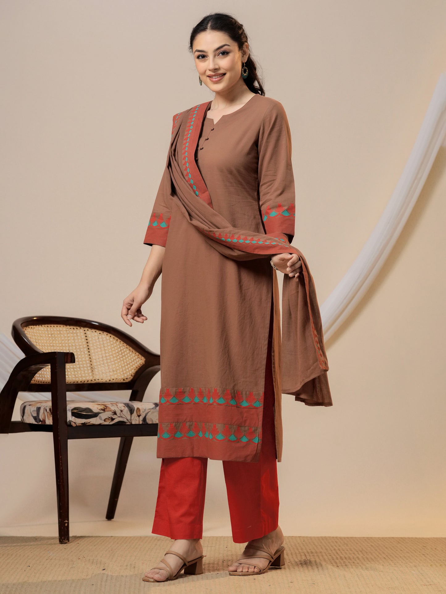Soft cotton Solid Straight Brown Kurta