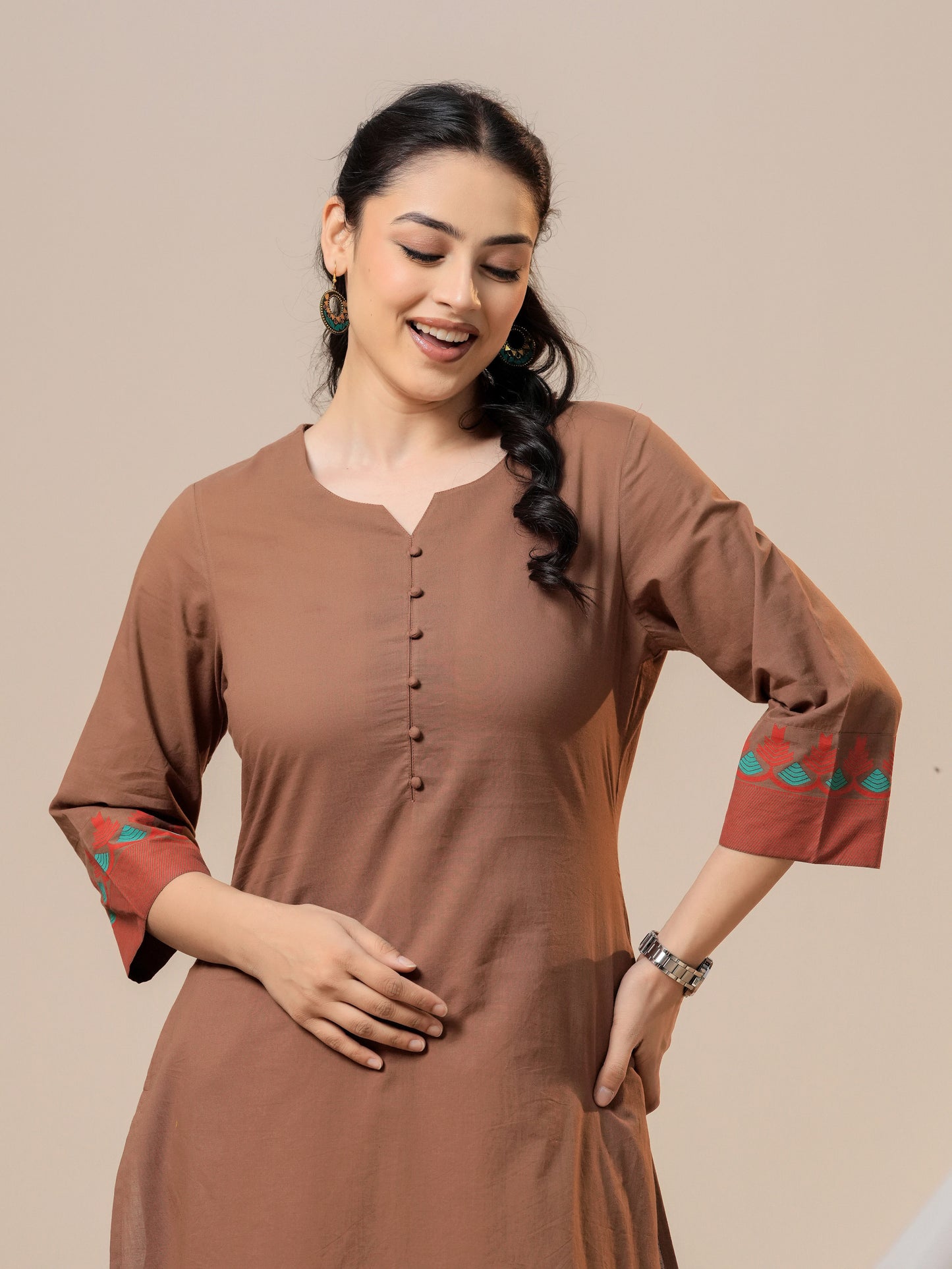 Soft cotton Solid Straight Brown Kurta