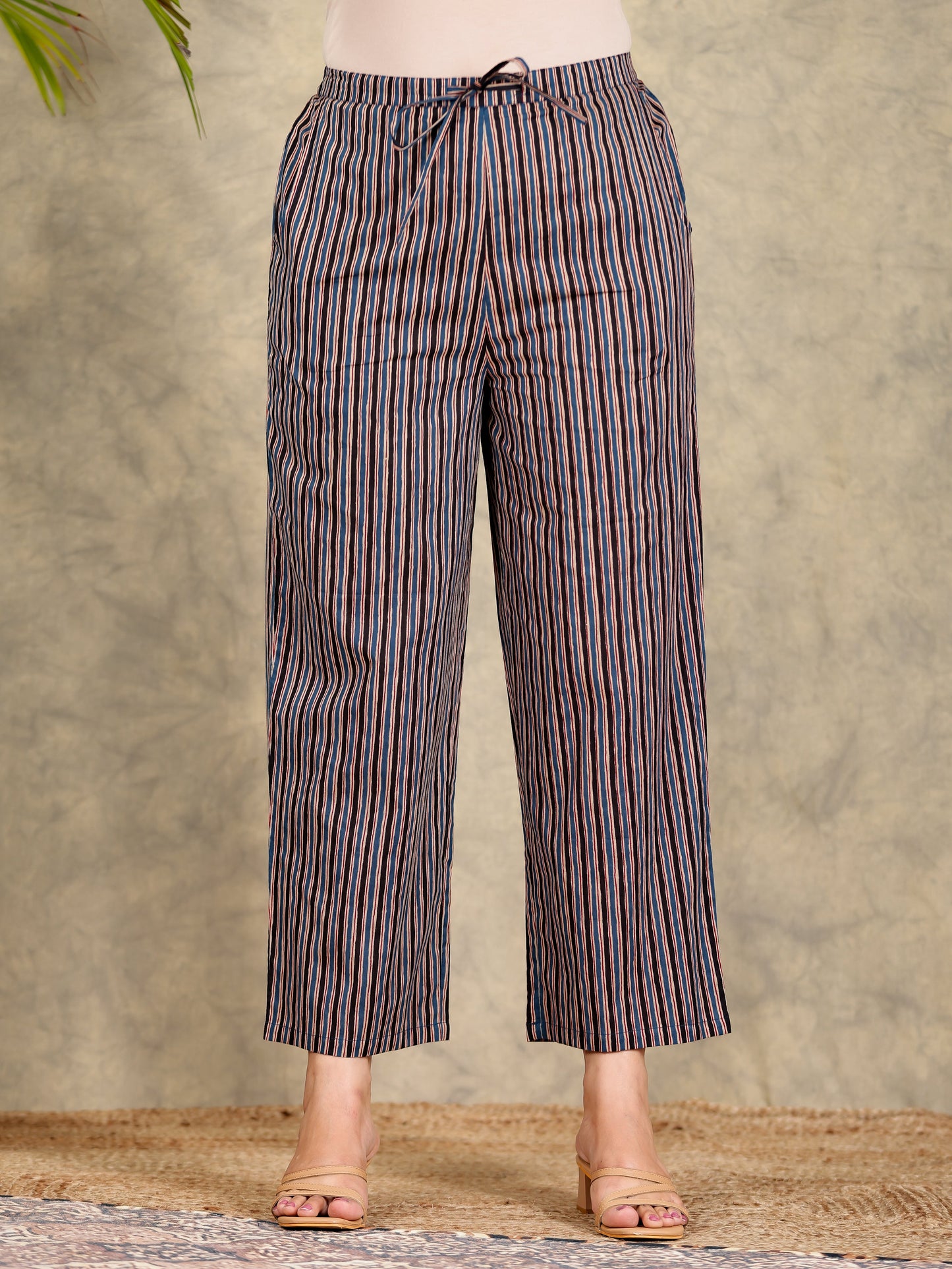 Soft Cotton Striped Black Straight Trousers