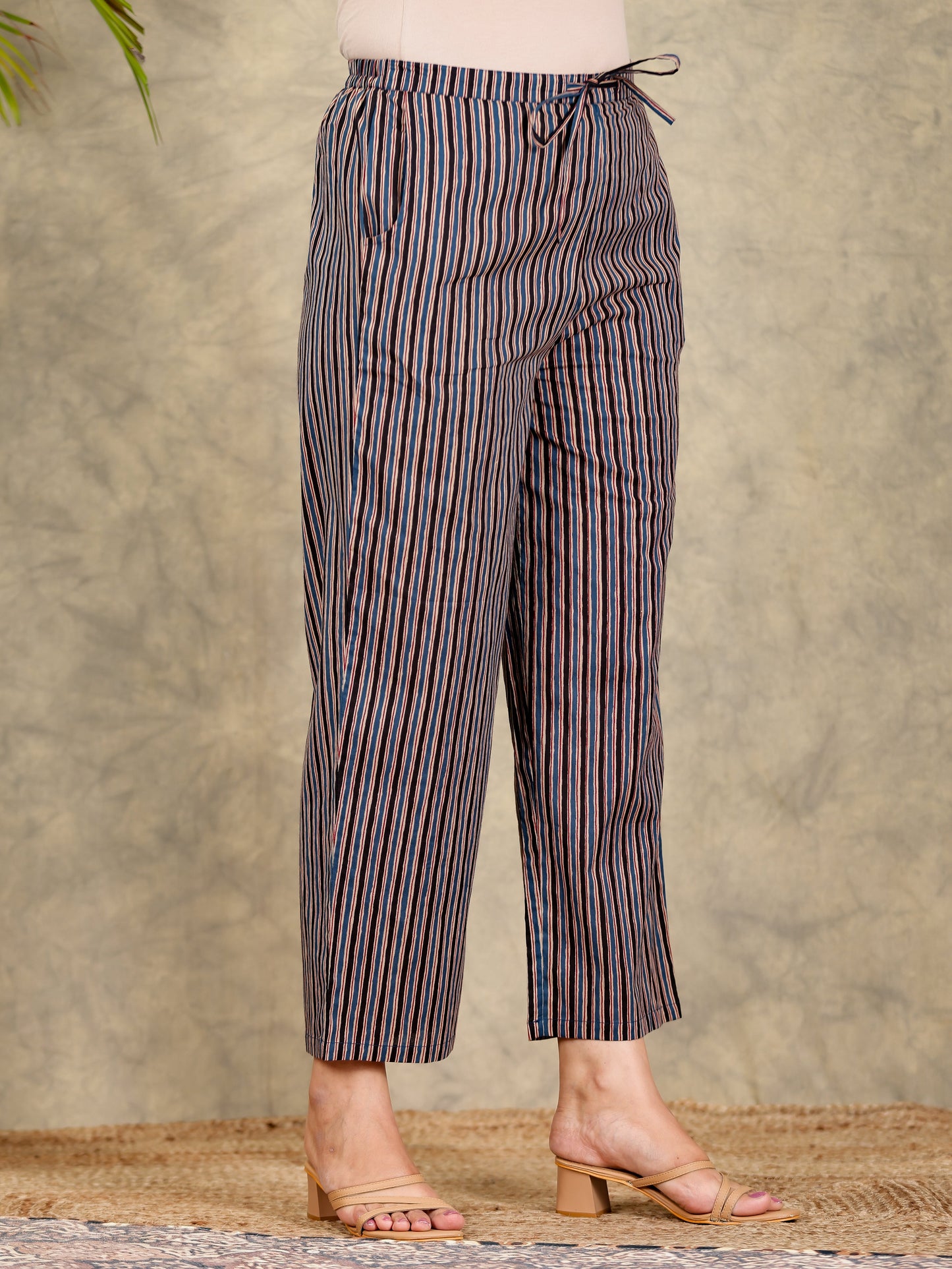 Soft Cotton Striped Black Straight Trousers