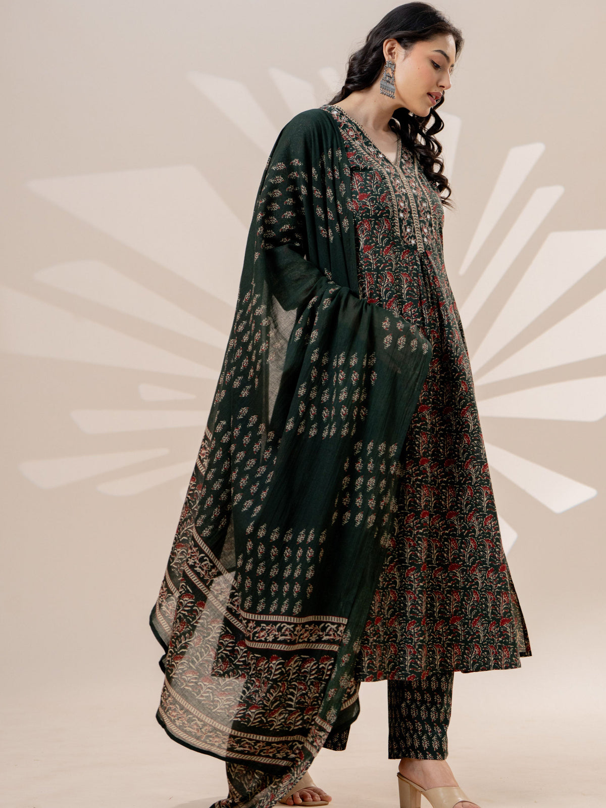 Cotton voile Butti Green Dupatta