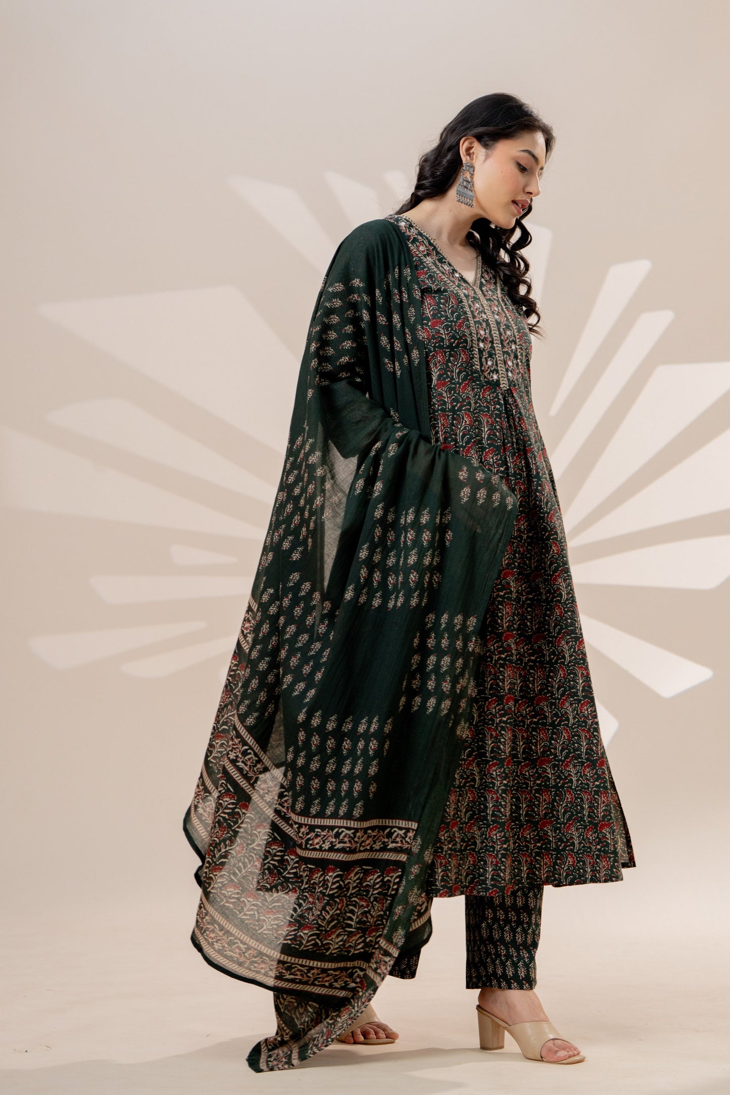 Cotton voile Butti Green Dupatta