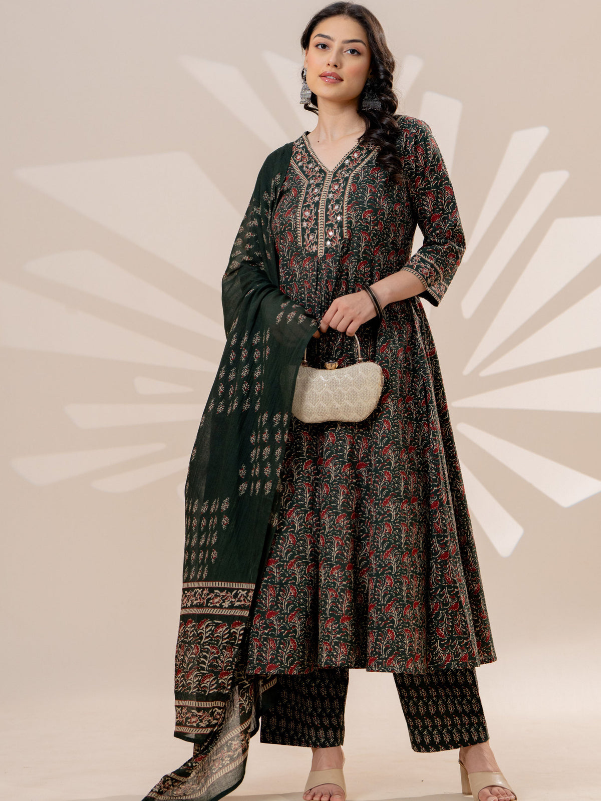 Cotton voile Butti Green Dupatta