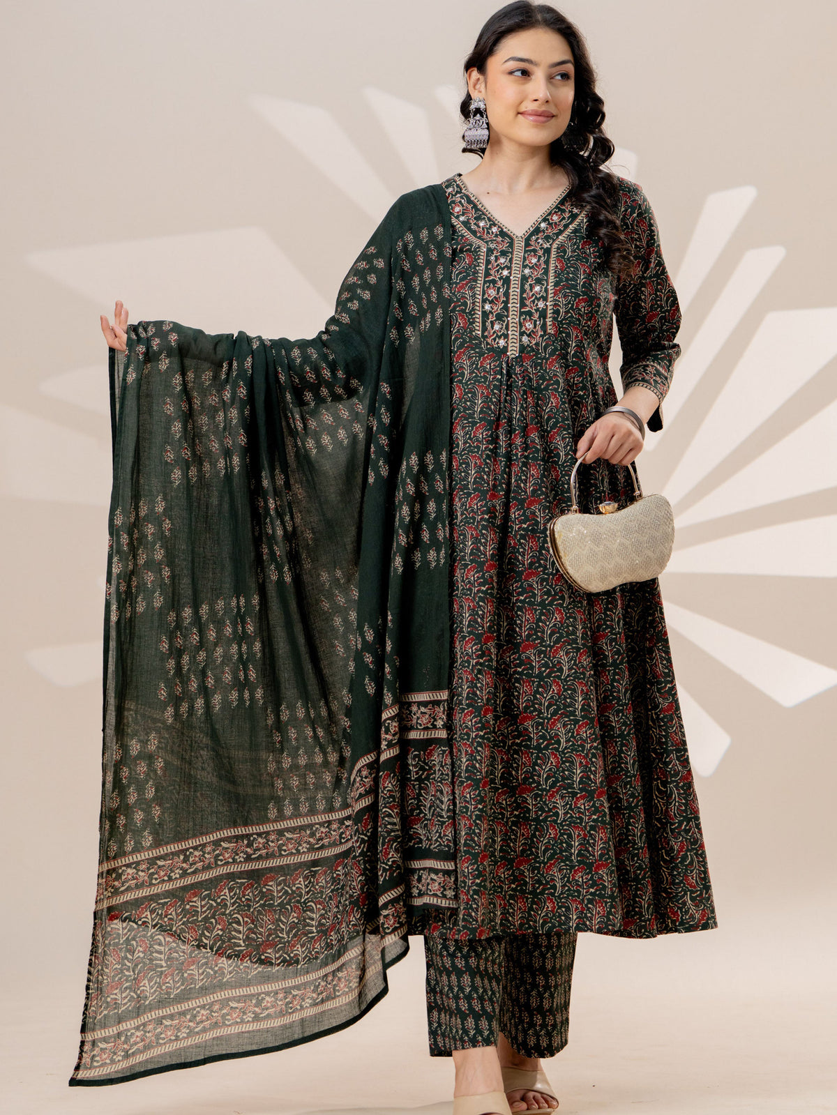 Soft cotton Jaal Anarkali Green Kurta