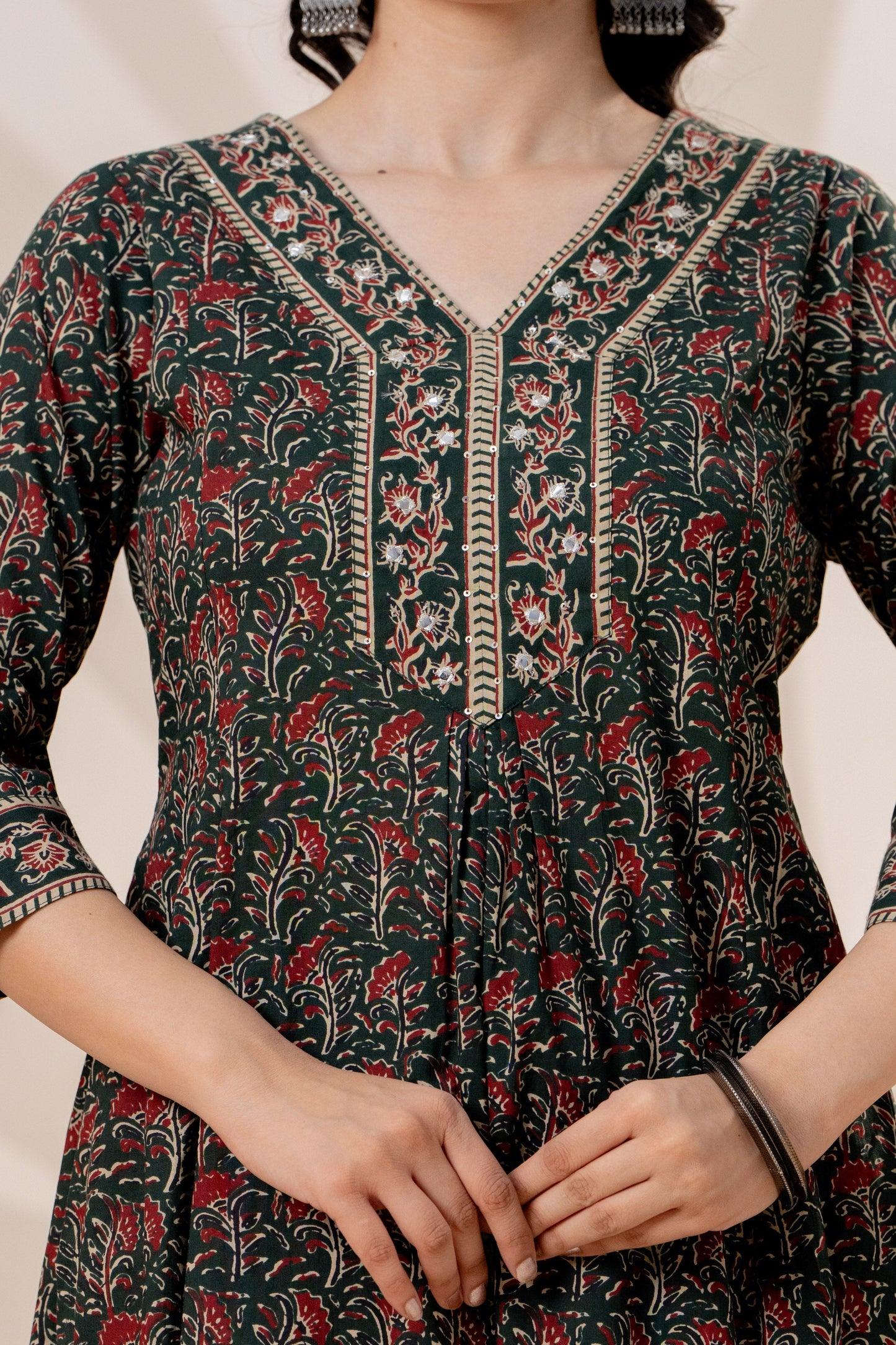 Soft cotton Jaal Anarkali Green Kurta