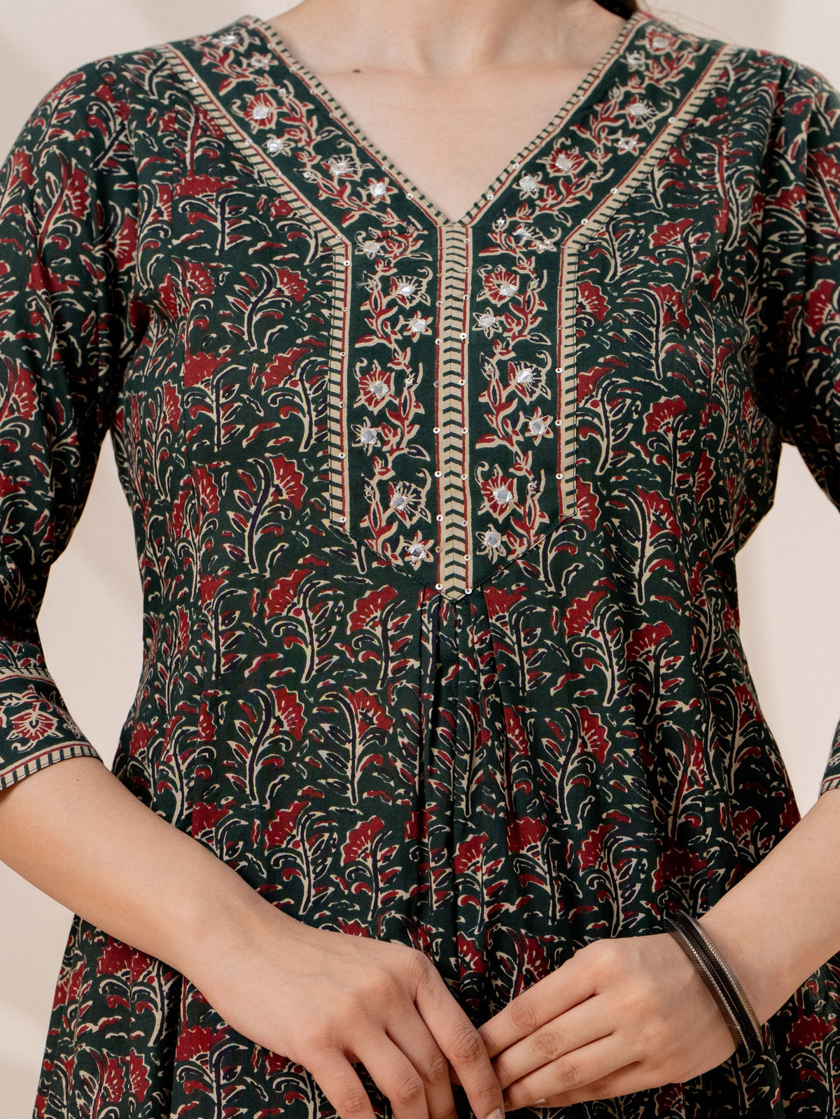 Soft cotton Jaal Anarkali Green Kurta