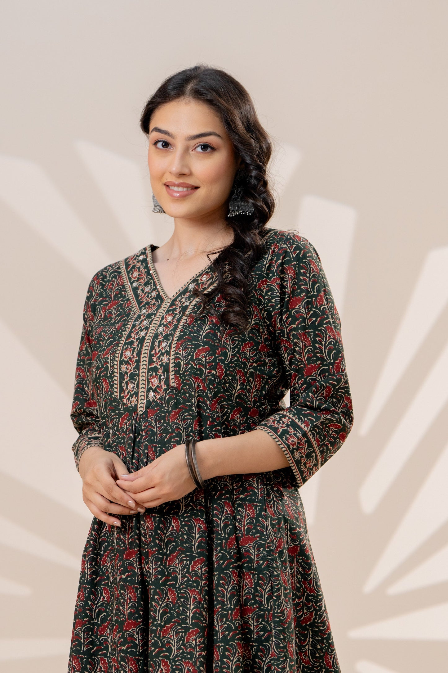Soft cotton Jaal Anarkali Green Kurta