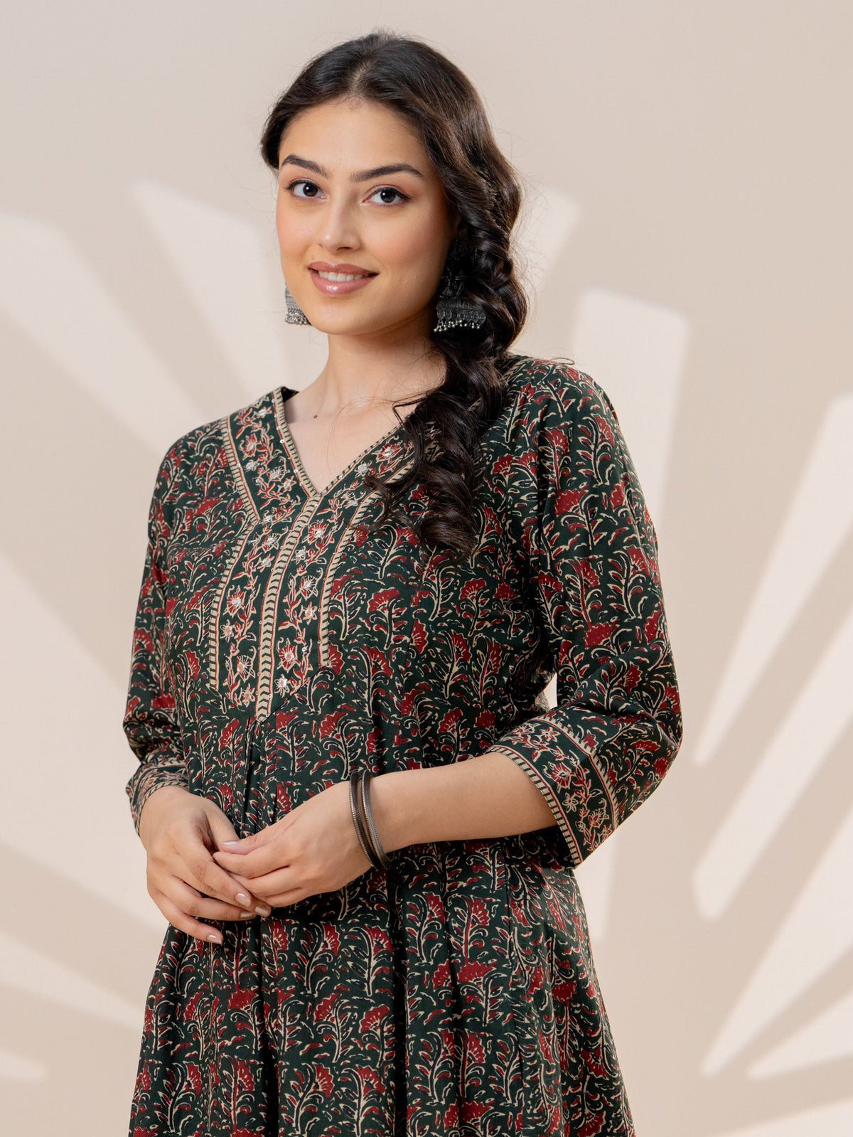 Soft cotton Jaal Anarkali Green Kurta