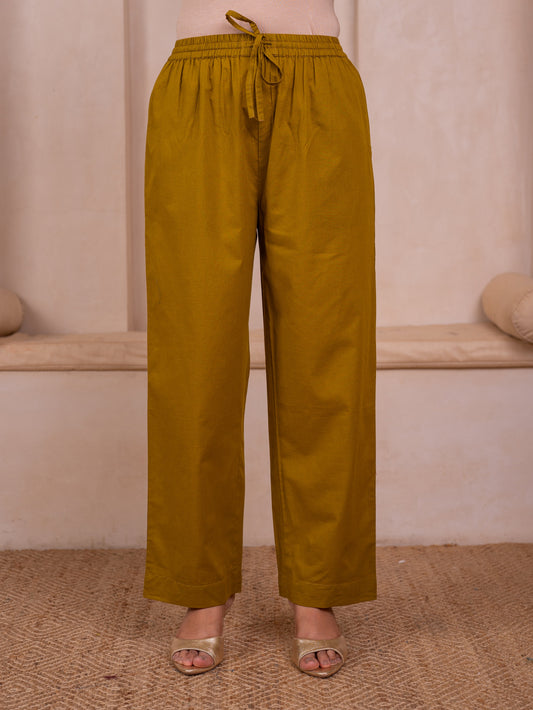 Soft cotton Solid Green Straight Trousers