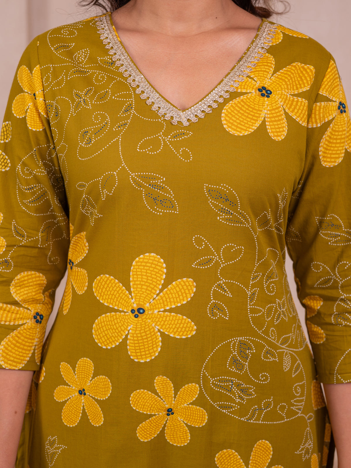 Soft Cotton Floral Straight Green Kurta