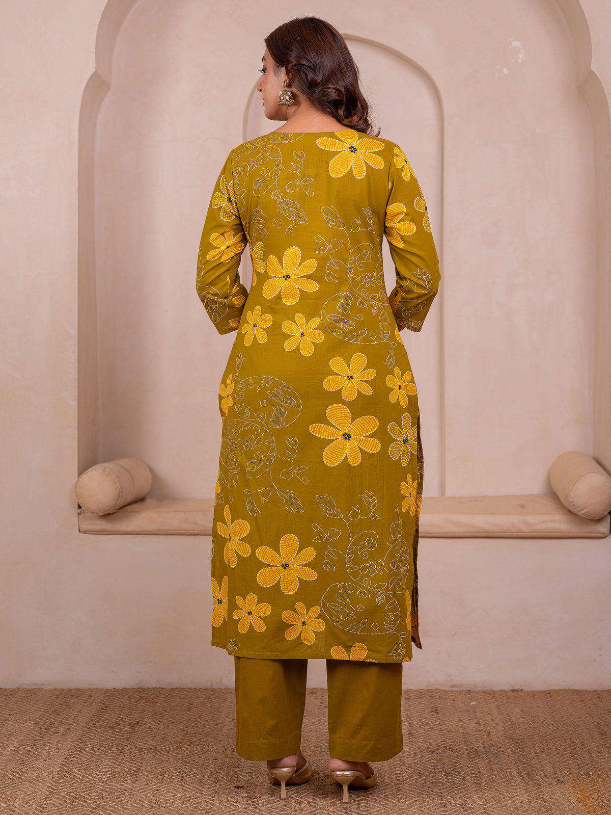 Soft Cotton Floral Straight Green Kurta