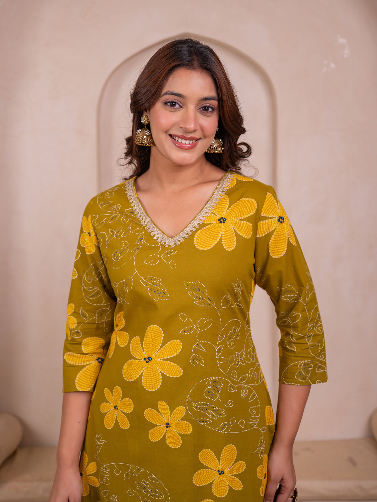 Soft Cotton Floral Straight Green Kurta