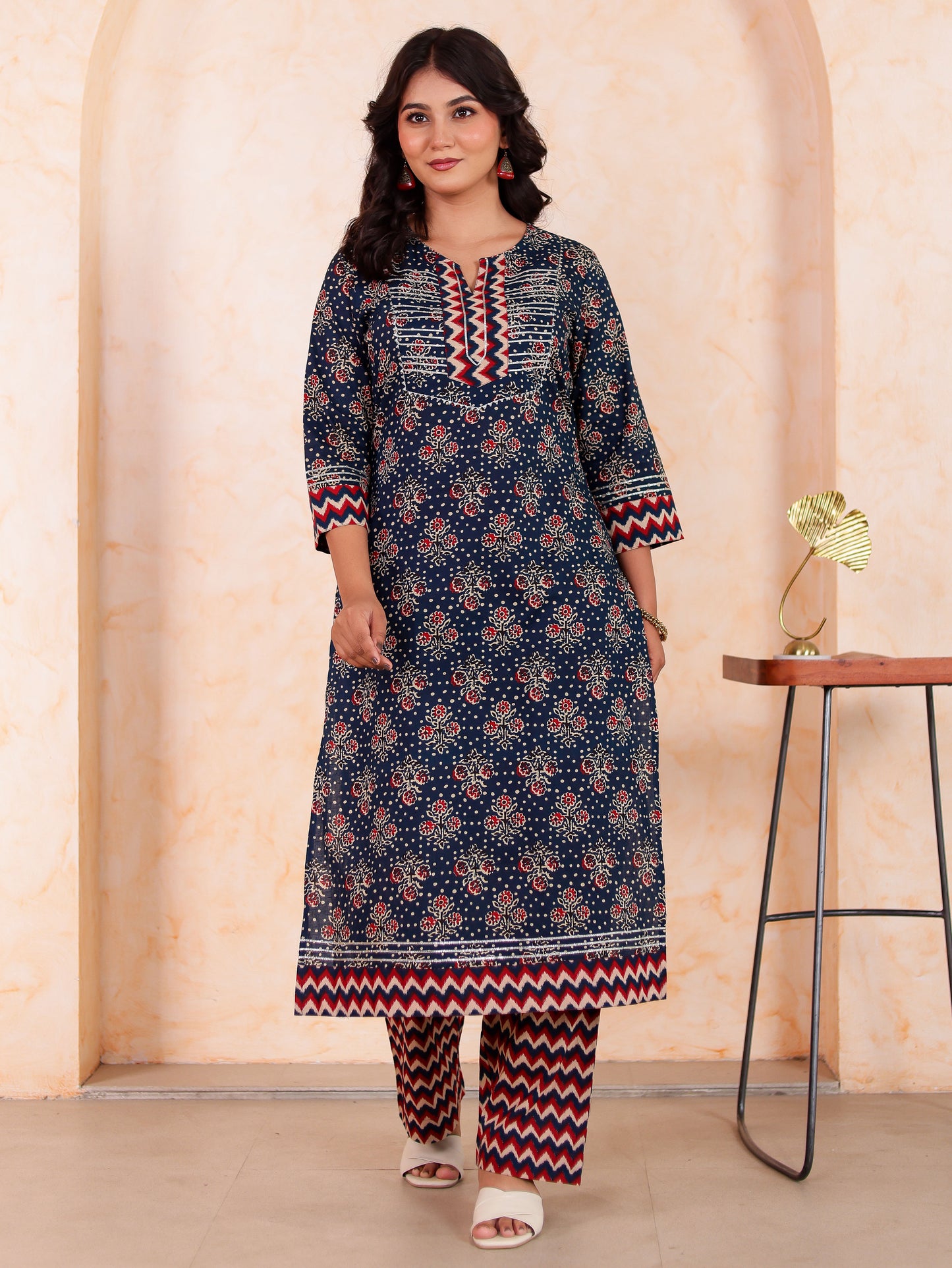 Soft cotton Butta Straight Indigo blue Kurta