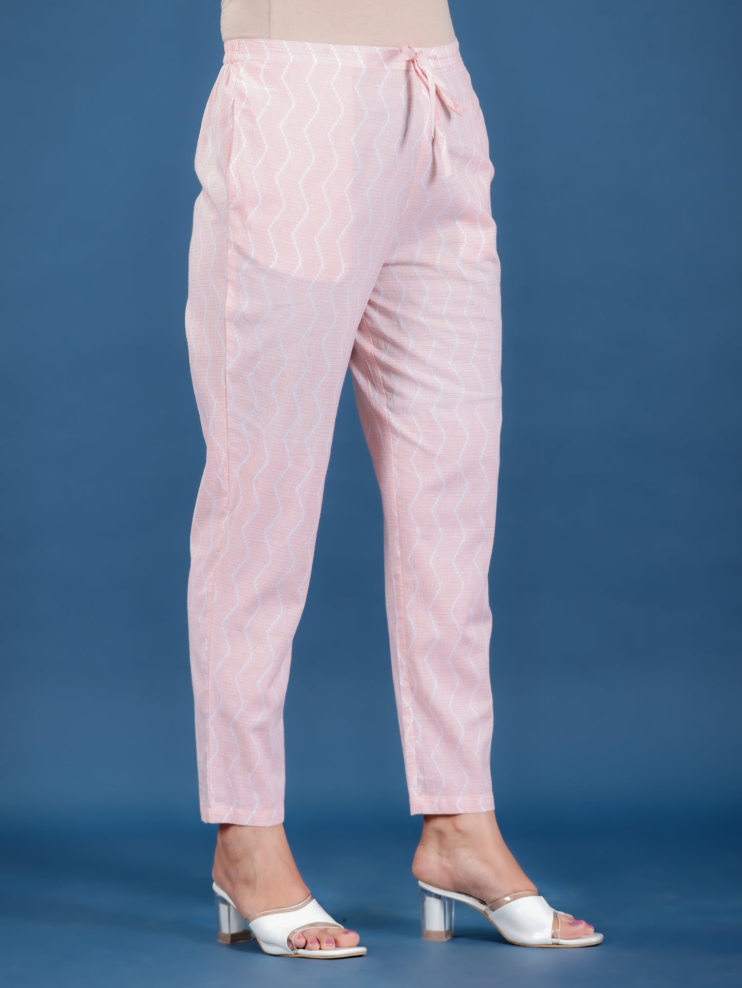 Soft Cotton Chevron Peach Straight Trousers