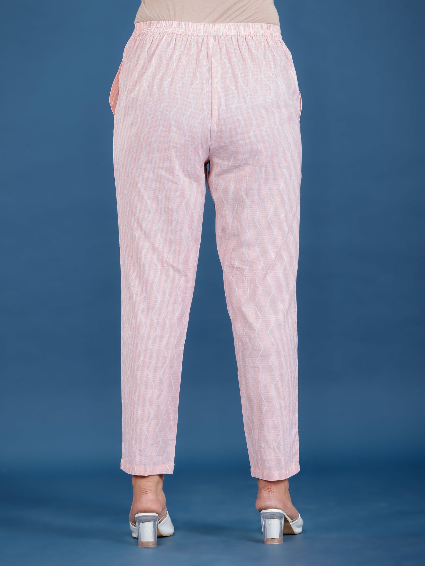 Soft Cotton Chevron Peach Straight Trousers