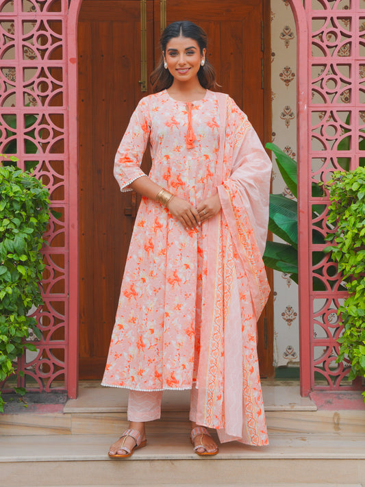 Cotton Voile Chevron Peach Dupatta