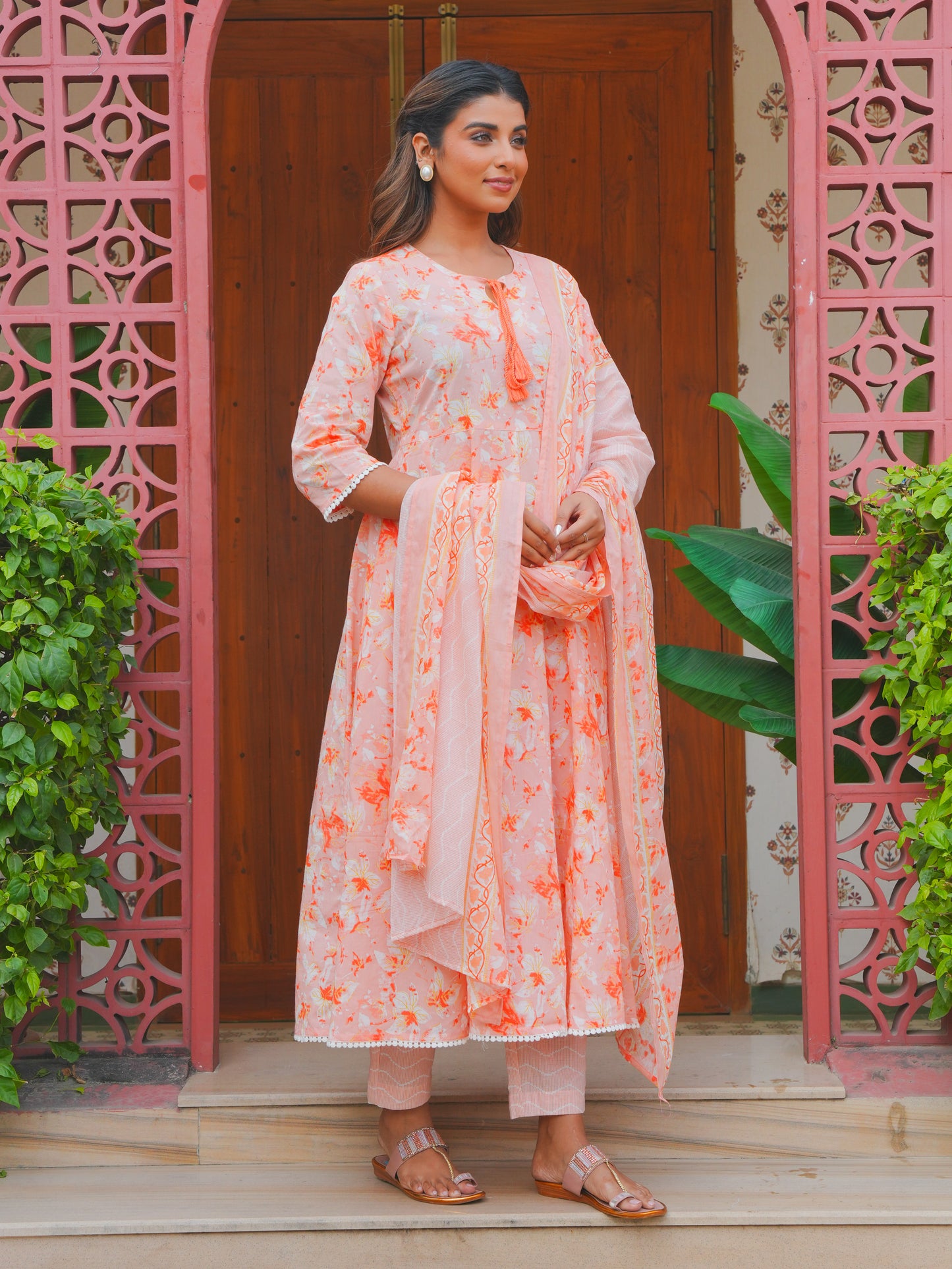 Cotton Voile Chevron Peach Dupatta