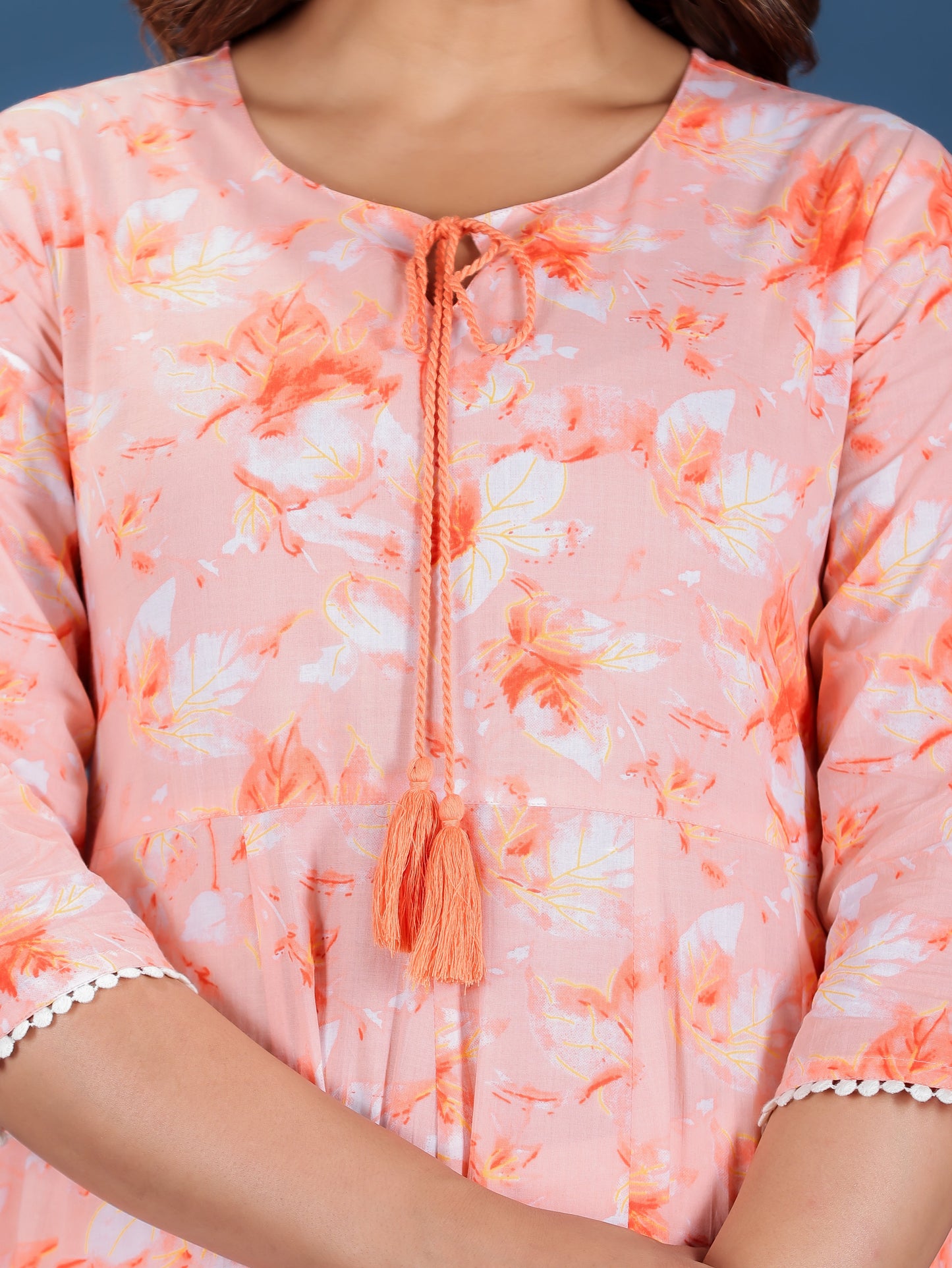 Soft Cotton Floral Flared Peach Kurta