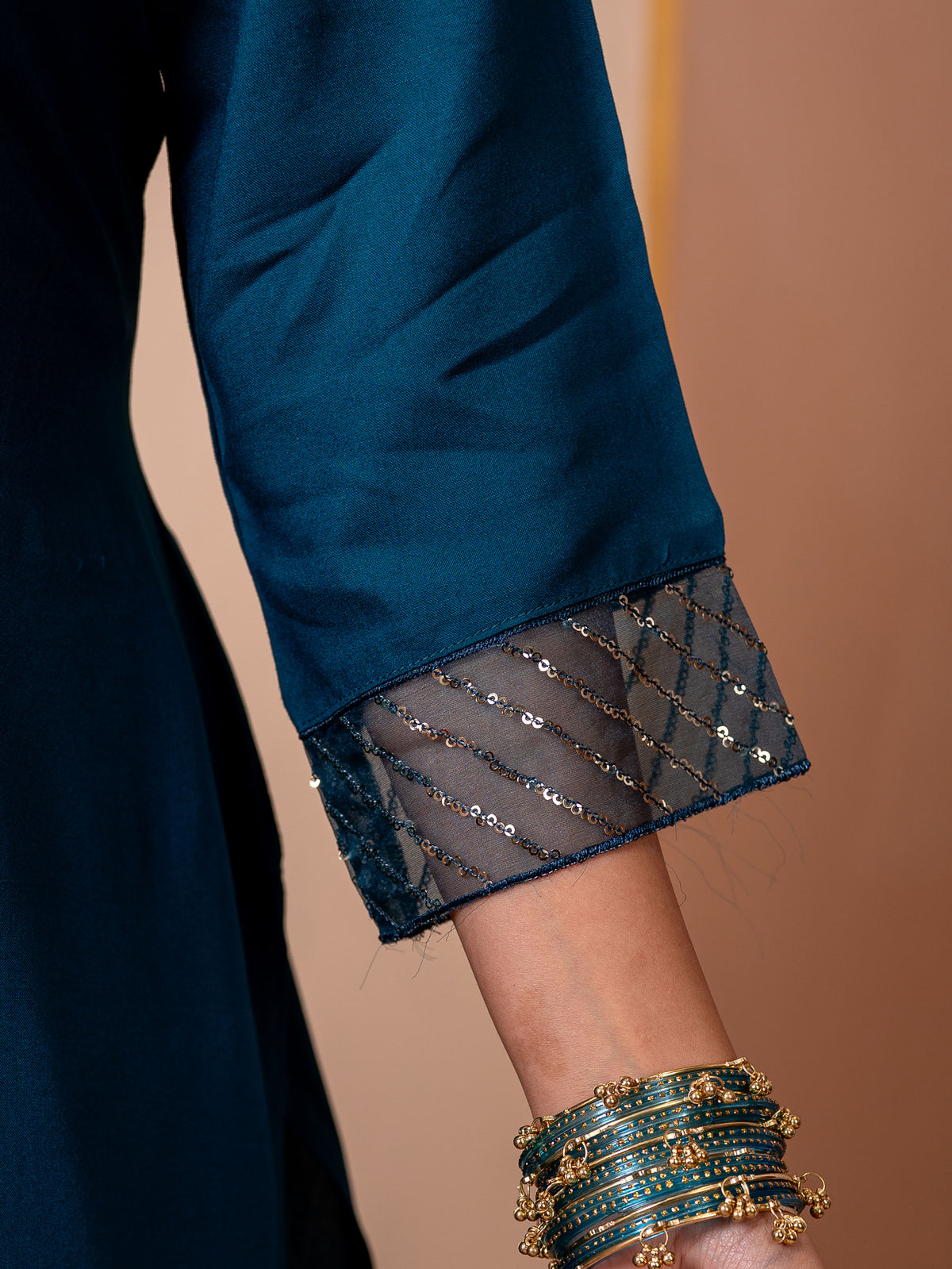 Embroidered Viscose Solid Straight Teal Kurta