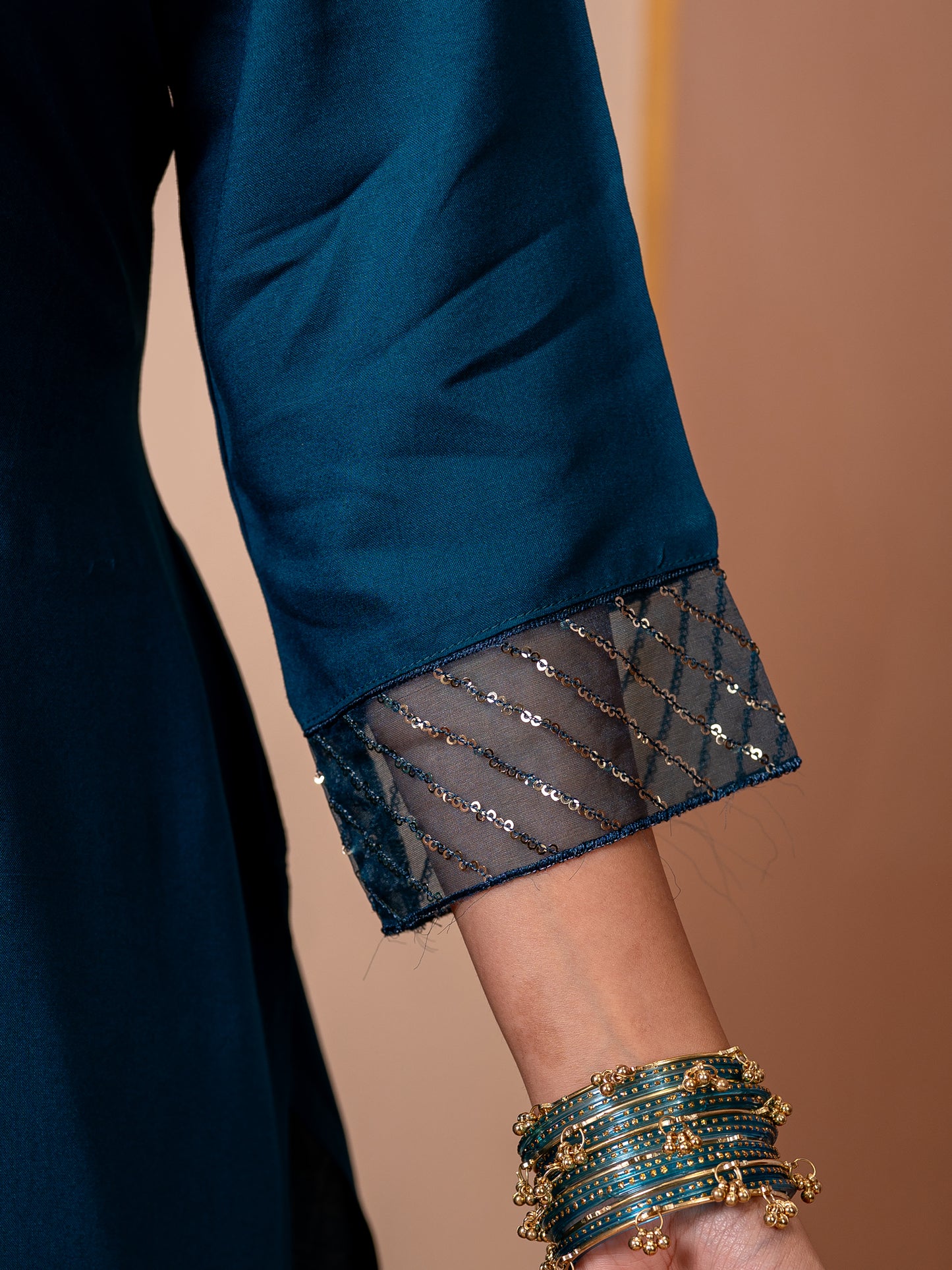Embroidered Viscose Solid Straight Teal Kurta