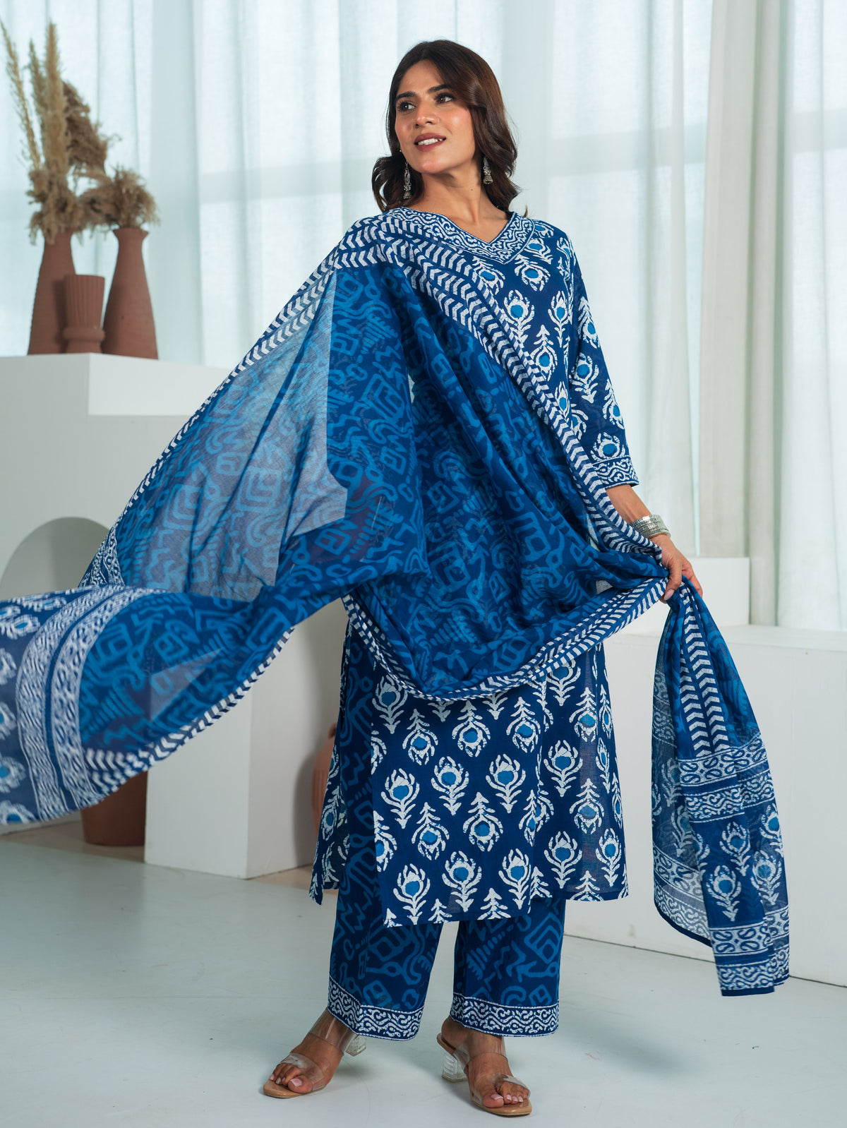 Cotton Voile Abstract Blue Dupatta