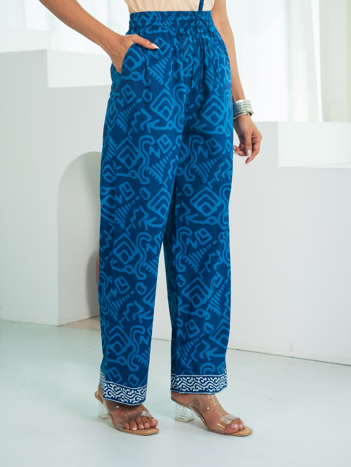 Soft Cotton Butta Straight Blue Kurta