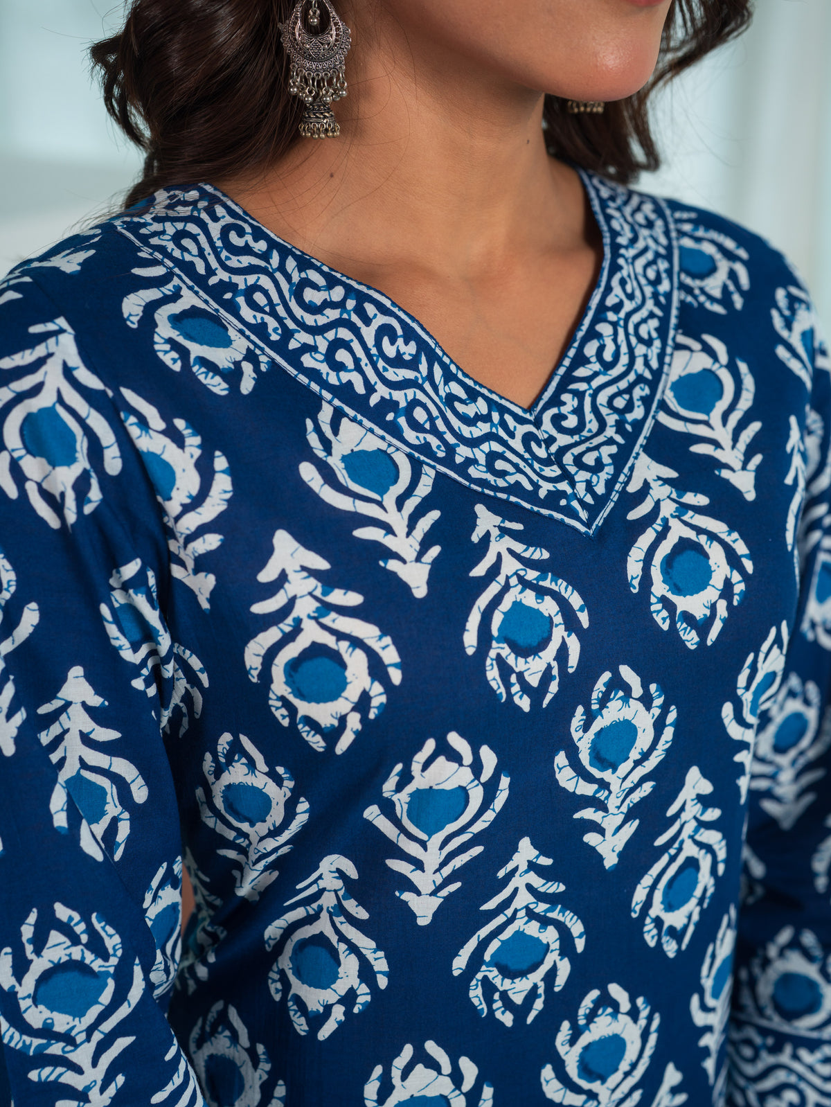 Soft Cotton Butta Straight Blue Kurta