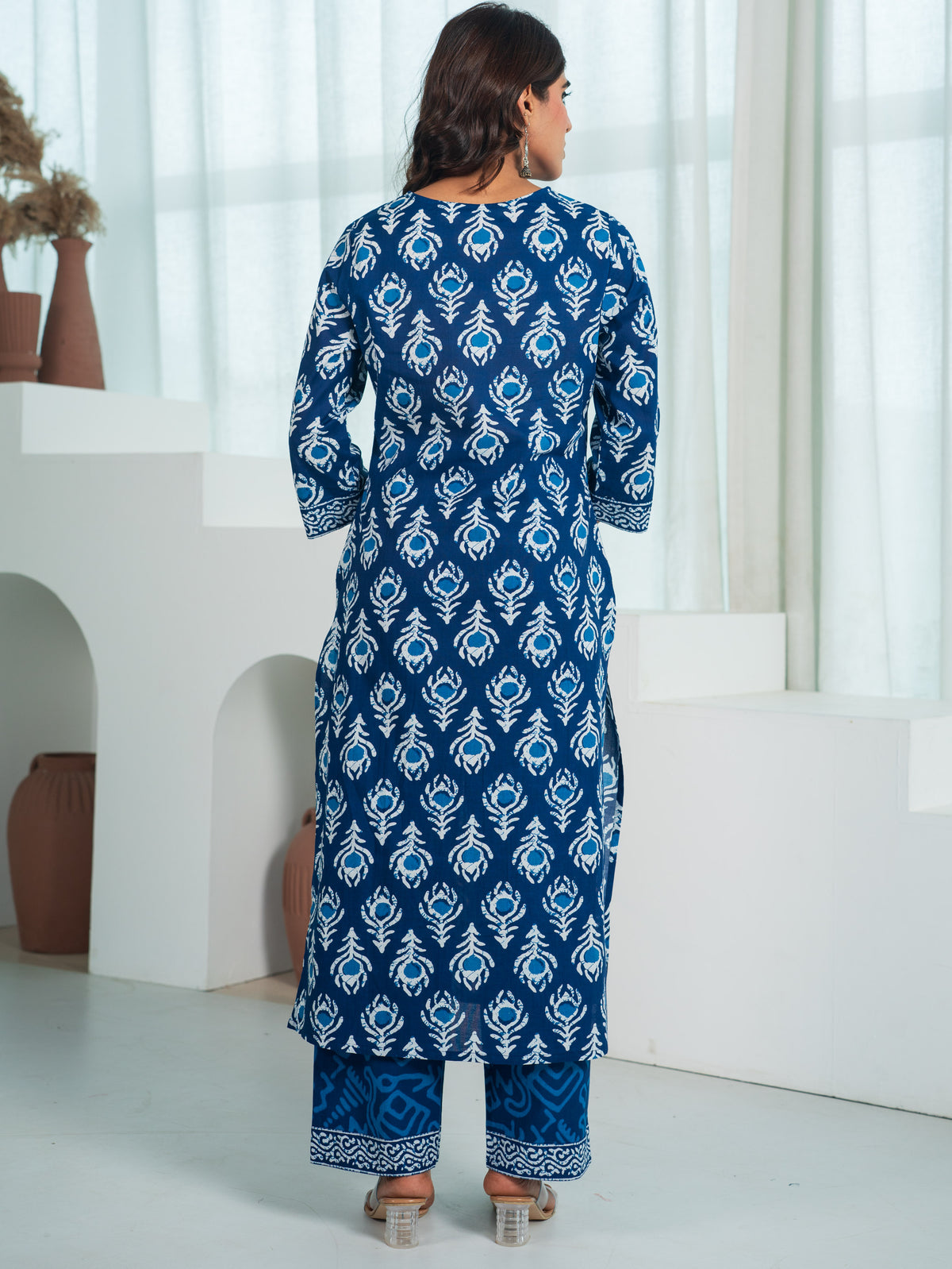 Soft Cotton Butta Straight Blue Kurta