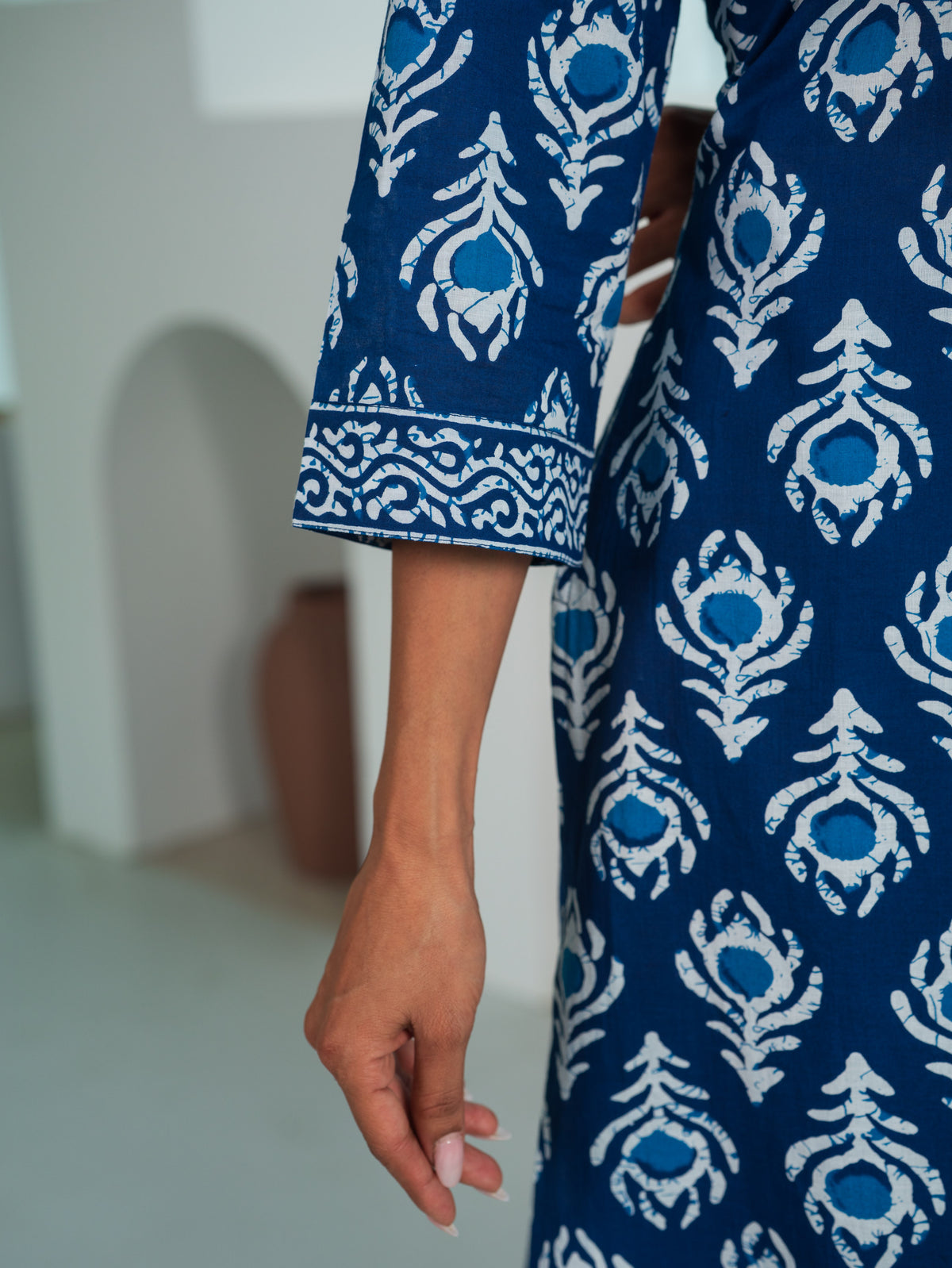 Soft Cotton Butta Straight Blue Kurta